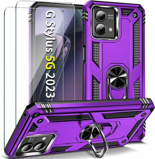 𝟮𝟬𝟮𝟯 𝗡𝗘𝗪 for Moto G Stylus 5G 2023 Case with [2 Packs] Tempered Glass Screen Protector,[Military-Grade] Rugged Full Body Shockproof Case with Kickstand for Motorola Moto G Stylus 5G 2023,Purple  Pevezeda   