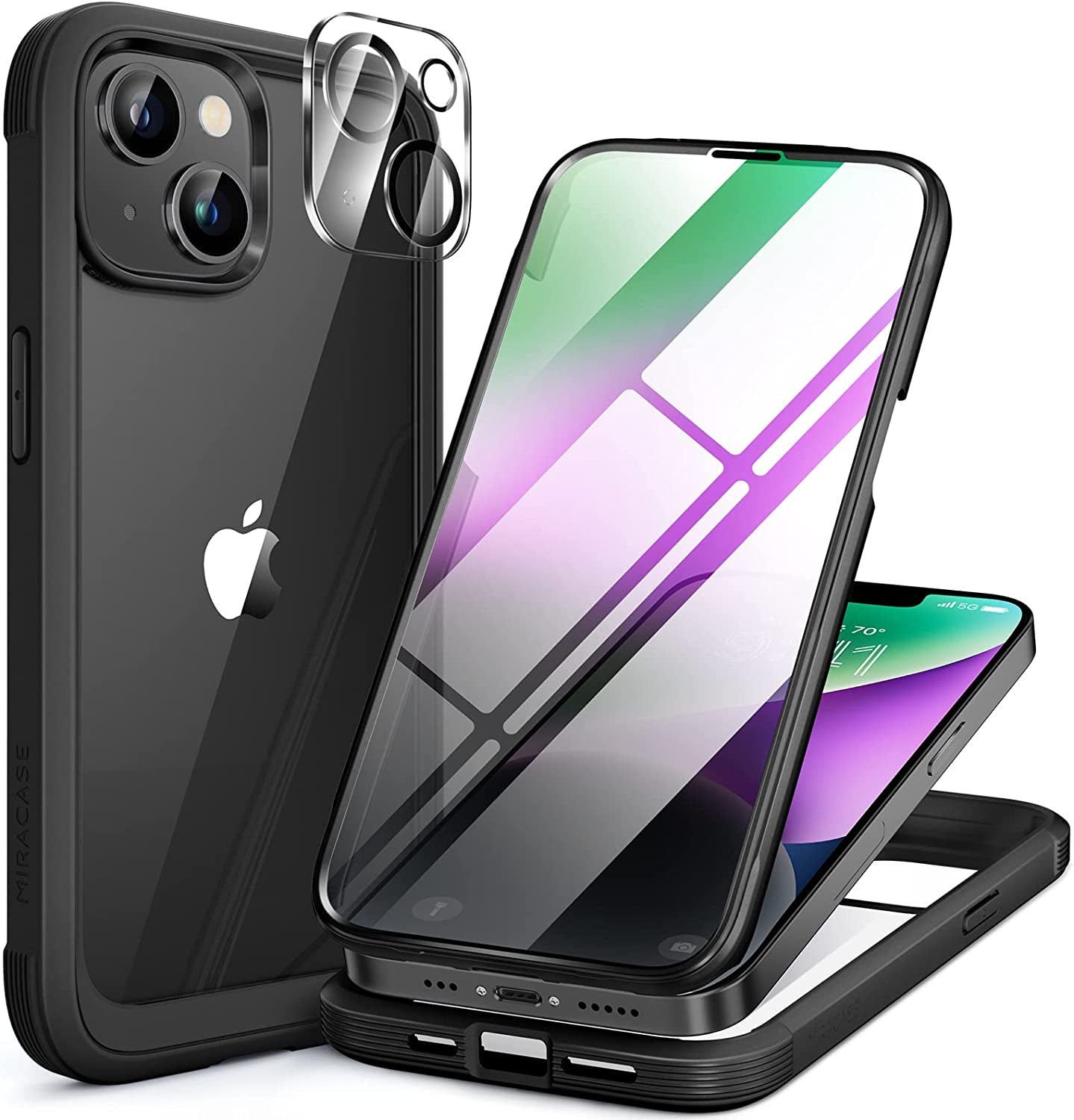 Miracase Glass Series Designed for Iphone 14 Case 6.1 Inch, 2023 Upgrade Full-Body Clear Bumper Case with Built-In 9H Tempered Glass Screen Protector and Camera Lens Protector,Black  Miracase AB-Black  