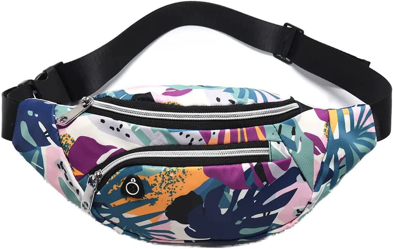 YUNGHE Waist Pack Bag for Men&Women - Fanny Pack for Workout Traveling Running.  MOCE Blue purple green leaf  