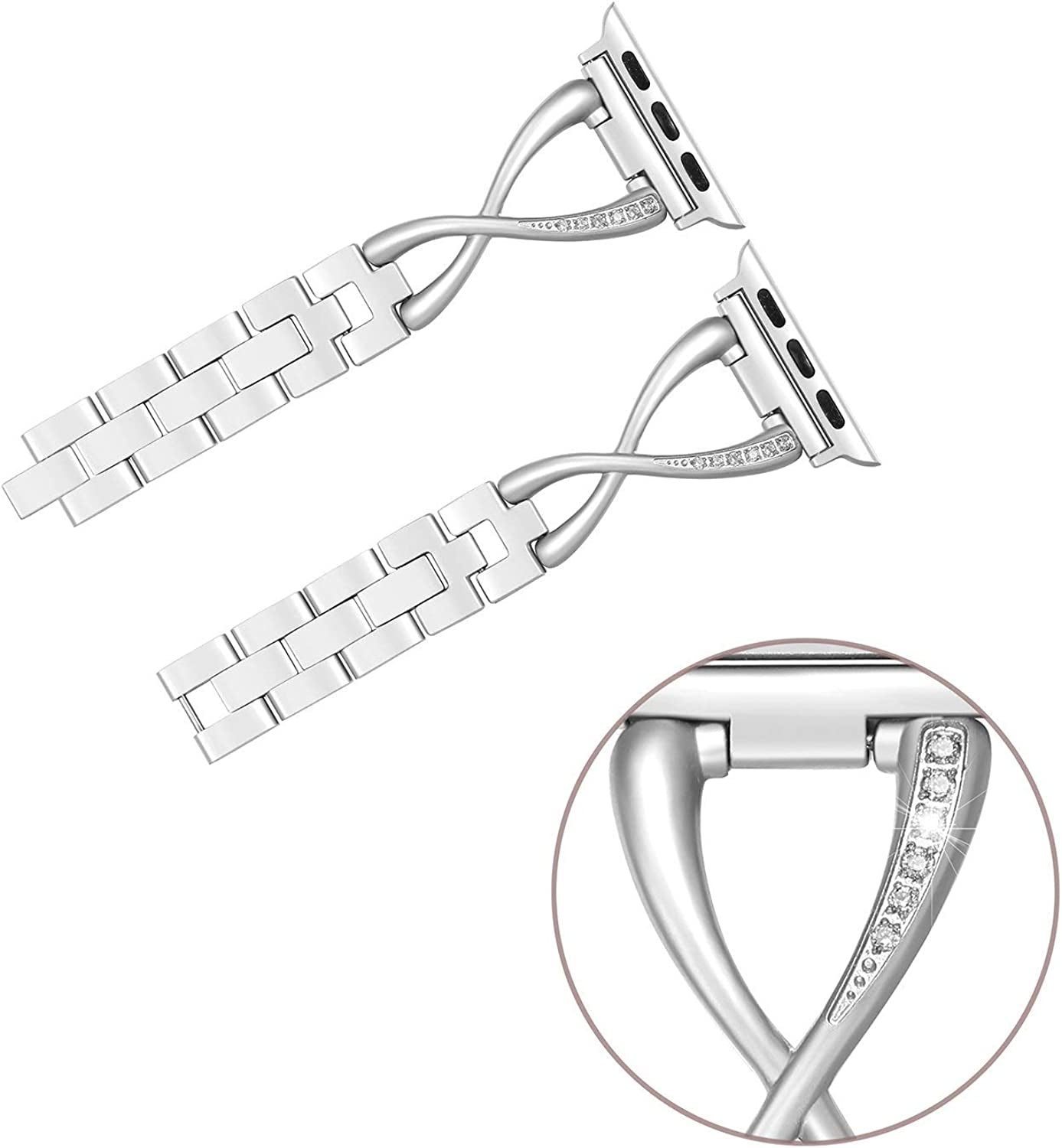 Secbolt Bands Compatible with Apple Watch Band 38Mm 40Mm 41Mm 42Mm 44Mm 45Mm Iwatch SE Series 8/7/6/5/4/3/2/1 Women Dressy Jewelry Stainless Steel Accessories Wristband Strap  Secbolt   