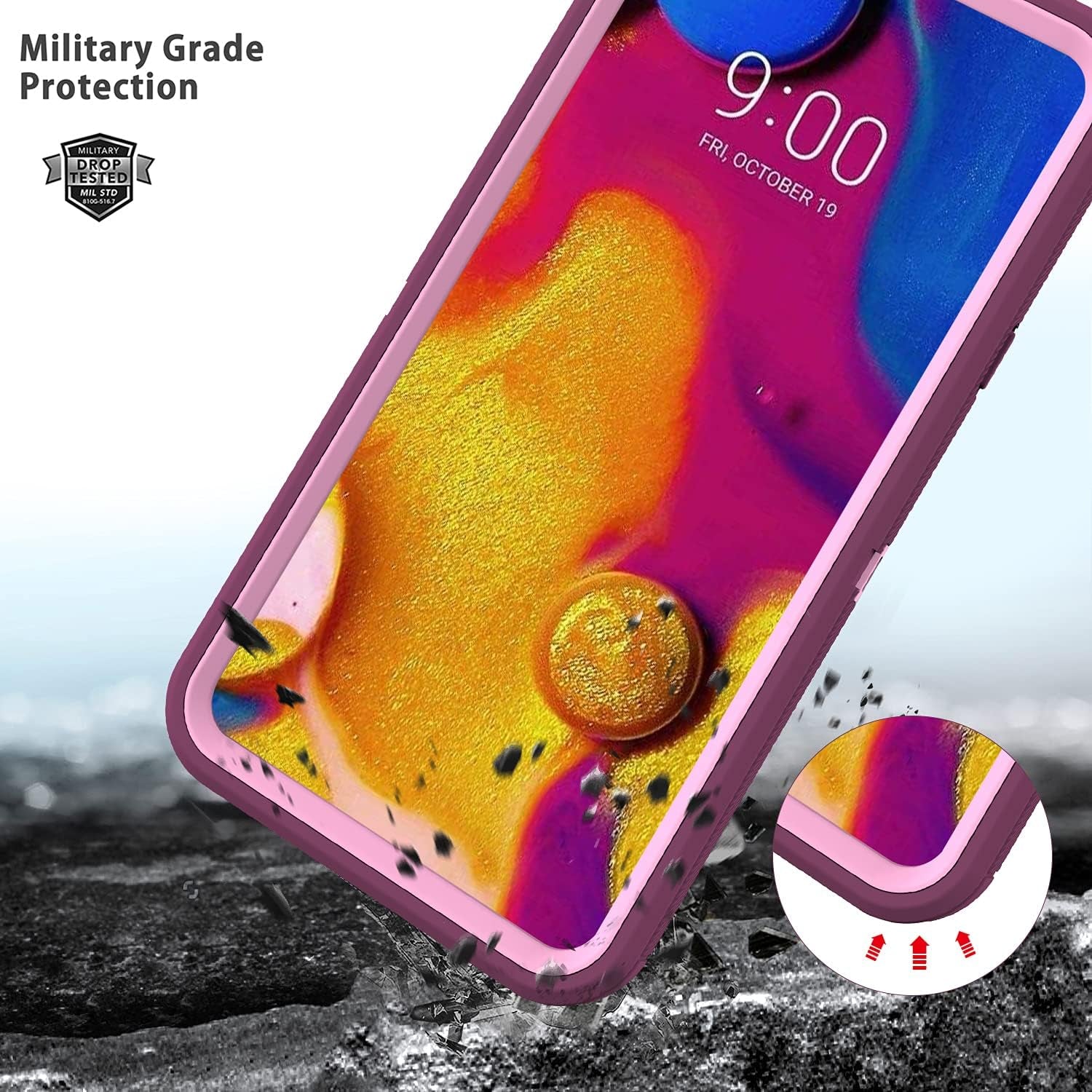 Annymall for LG V40 Case, LG V40 Thinq Case, with Built in Screen Protector Full Body Rugged 3 in 1 Bumper Heavy Duty Shockproof Drop/Dust-Proof Protective Phone Case Cover for LG V40 (Wine/Pink)  Annymall   
