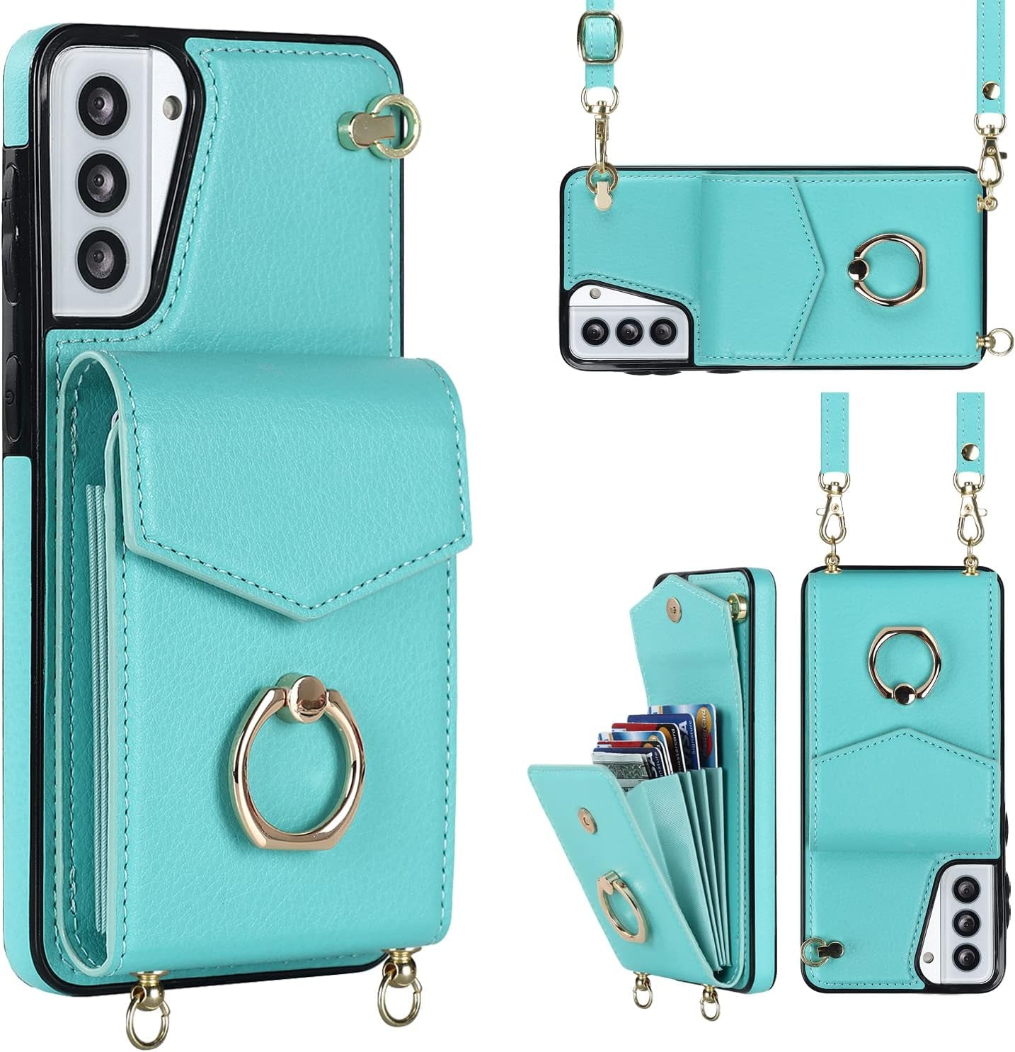 YYTVN for Samsung Galaxy S21 plus Case 5G 6.7 Inch, Minimalist Wallet Case with Ring Kickstand and Shoulder Strap, Shockproof Stylish Protective Cover for Galaxy S21 plus -Red  YYKeji Blue Galaxy S21 Plus 