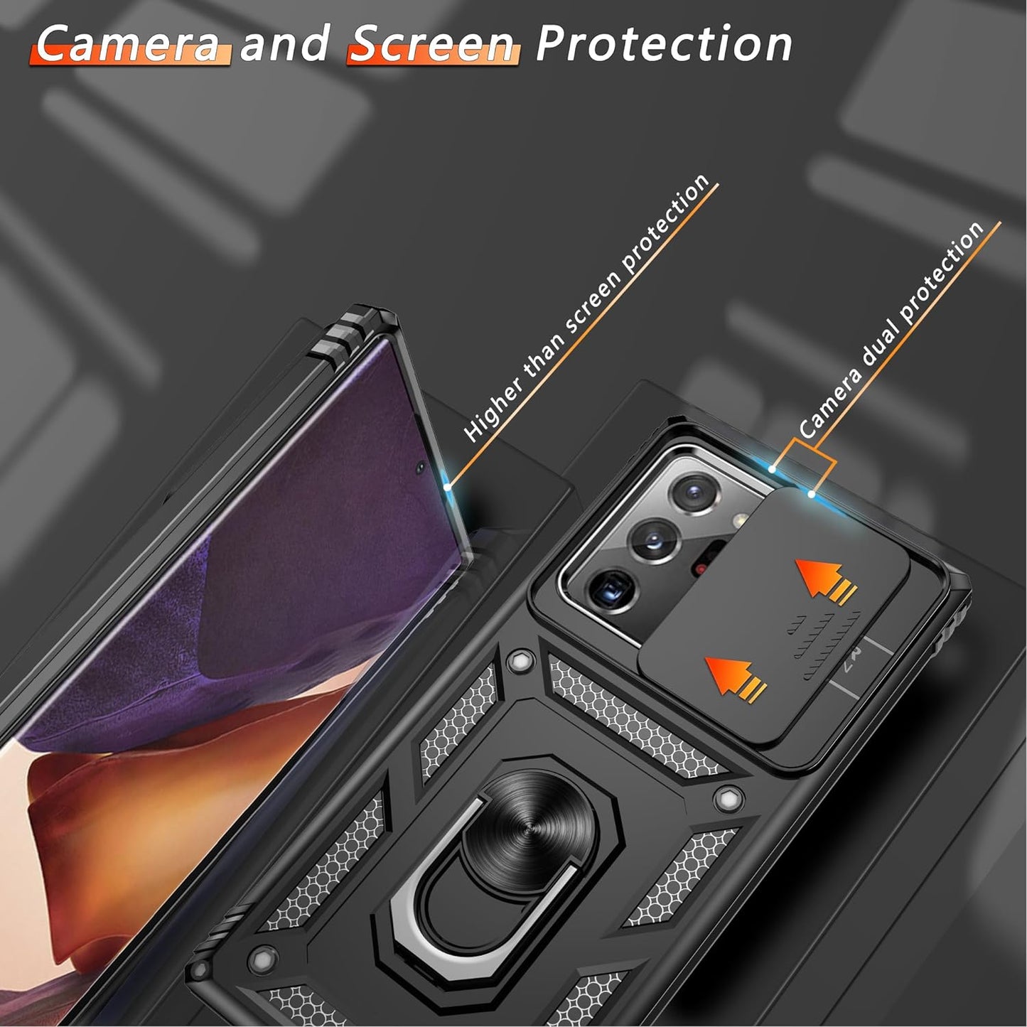 ATUMP for Samsung Galaxy Note 20 Ultra Case with HD Screen Protector, Build in 360° Rotating Ring Kickstand [Military Grade] Protective Case for Galaxy Note 20 Ultra, Black  Atump   