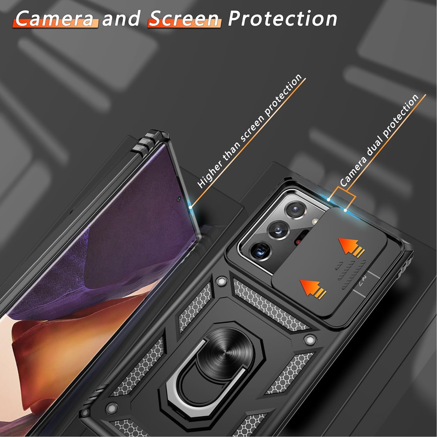 ATUMP for Samsung Galaxy Note 20 Ultra Case with HD Screen Protector, Build in 360° Rotating Ring Kickstand [Military Grade] Protective Case for Galaxy Note 20 Ultra, Black  Atump   