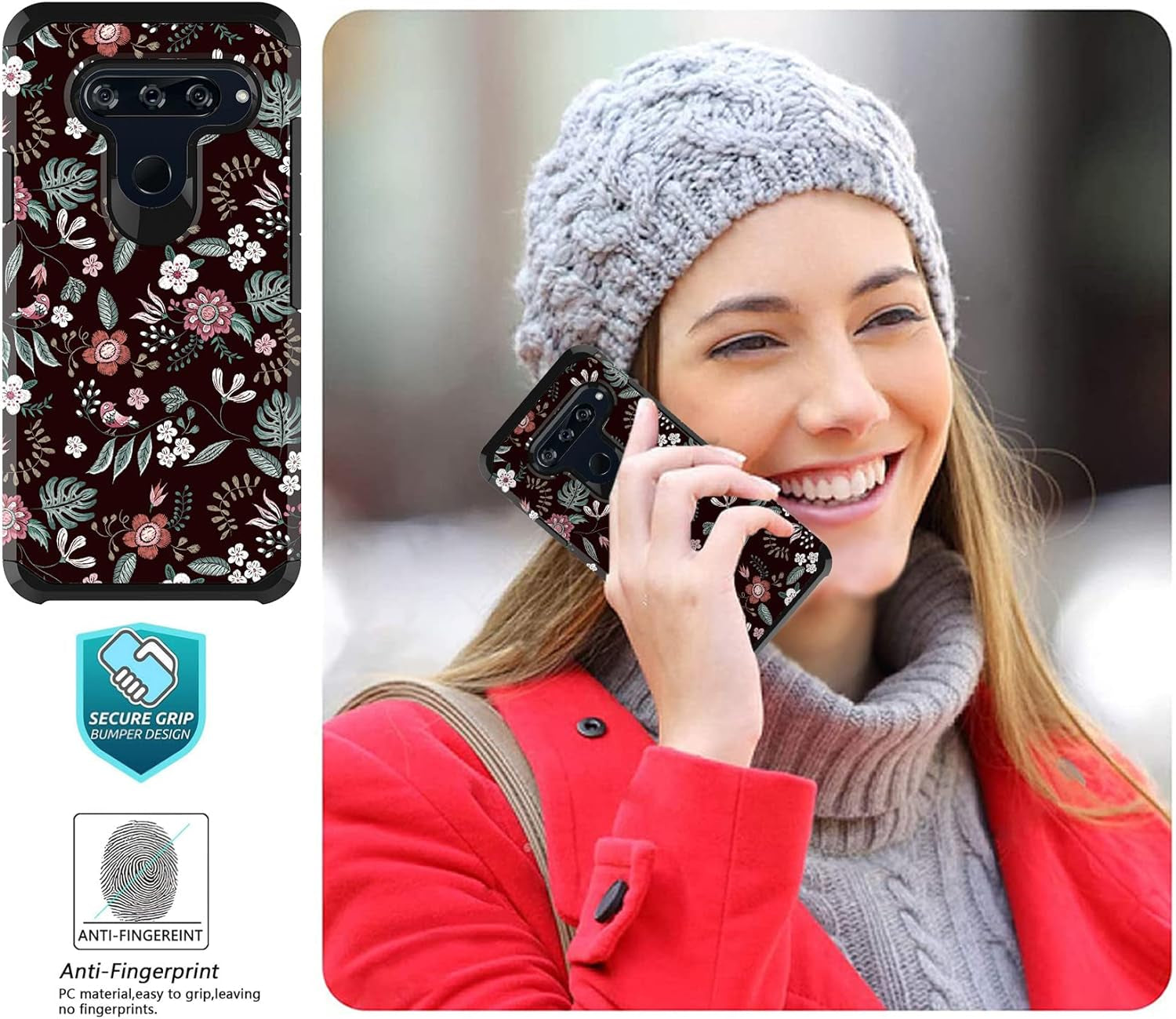 MGAH Compatible with LG V40 Case with Floral Design,Lg V40 Thinq Phone Case,Heavy Duty (PC + TPU) Dual Layer Protective Cover Cute Sturdy Anti-Scratch Shockproof Bumper Case for Women & Girls-Flowers  MGAH   