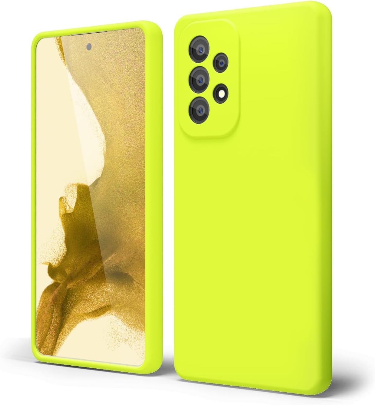 Oakxco for Samsung Galaxy A53 Phone Case Liquid Silicone, Cute Thin Slim Soft Rubber TPU Plain Smooth Gel Cover for Women Girl, Matte Solid Protective & Shockproof, Black  oakxco Neon Yellow A53 
