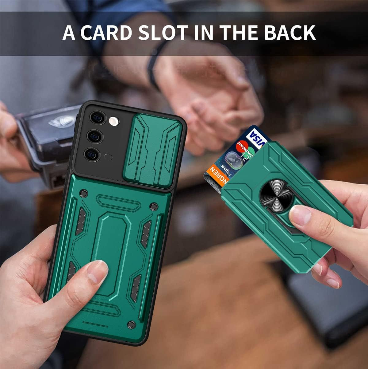 Ccsmall Case for Samsung Galaxy Note 20 5G with Card Holder, Heavy Duty Protection Phone Case with Magnetic Ring Kickstand Slide Camera Cover for Samsung Galaxy Note 20 4G/5G LJK White  CCSmall   