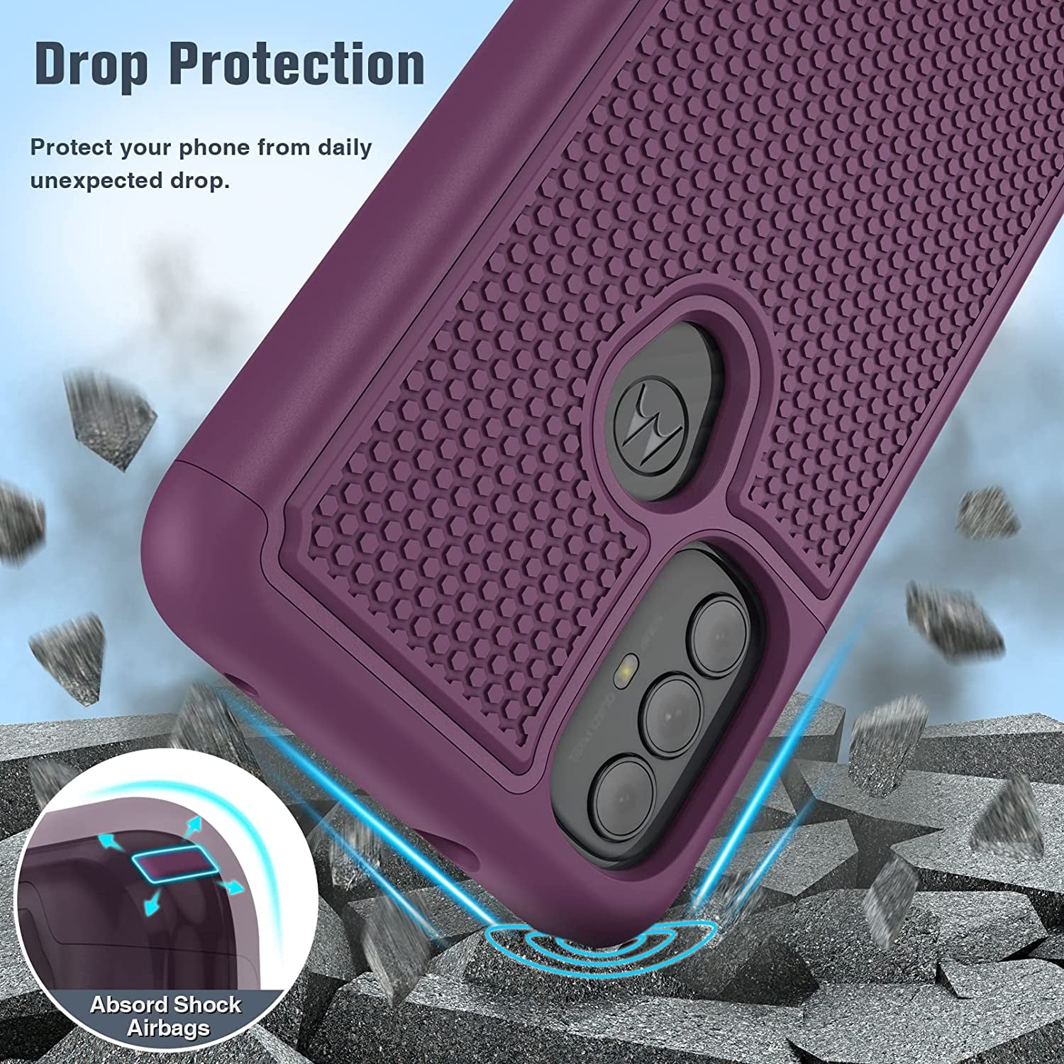 BNIUT for Motorola Moto G Power 2022 Case: Moto G Play 2023 Case & Moto G Pure 2021 Case - Dual Layer Protective Heavy Duty Phone Cover Shockproof Rugged with Non Slip Textured (Burgundy Purple)  binghexin   