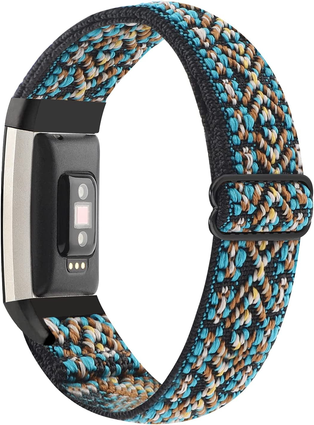 YONWORTH Adjustable Elastic Watch Band Compatible with Fitbit Charge 2 Bands, Stretchy Nylon Loop Strap Soft Wrist Bands Bracelet Sport Replacement for Women Men (Aztec Blue Green)  YONWORTH Blue Small Diamond  