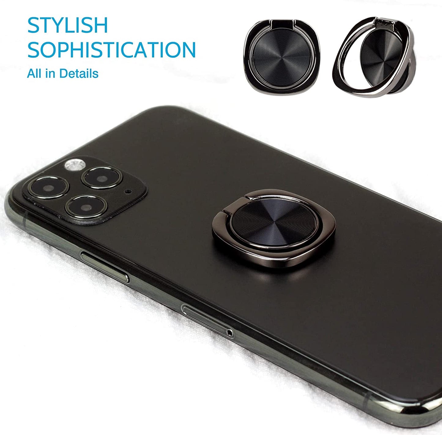 [2 Pack] Rounded CD Texture Cell Phone Ring Holder Stand, 360 Degree Rotation Finger Ring Kickstand with Polished Metal Phone Grip, Smartphone Accessories (Black)  Wansurs   