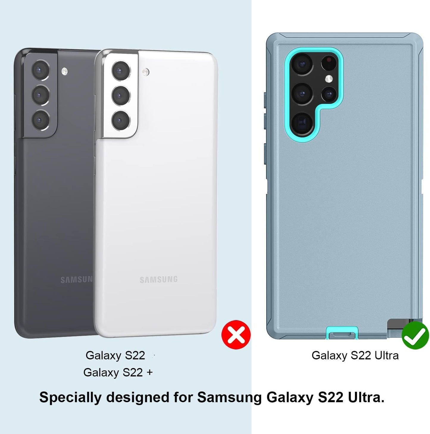 Qinmay Samsung S22 Ultra 5G Case - 3-Layer Heavy Duty Shock Protection, Dust Proof, 6.8 Inch, Grey Skyblue  Qinmay   