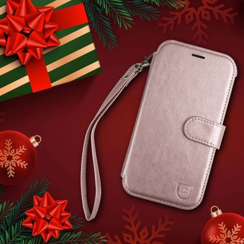 VANAVAGY Iphone 13 Pro Wallet Case Magsafe,Leather Flip Folio Phone Cover Supports Magsafe and Wireless Charging with RFID Block Card Holder and Wrist Strap,Rosegold  VANAVAGY   