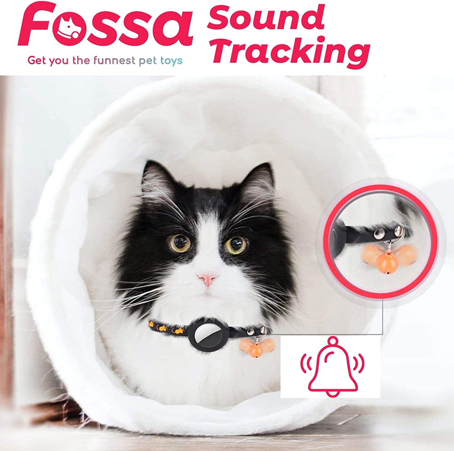 FOSSA Airtag Cat Collar W/Bell, Black  FOSSA   