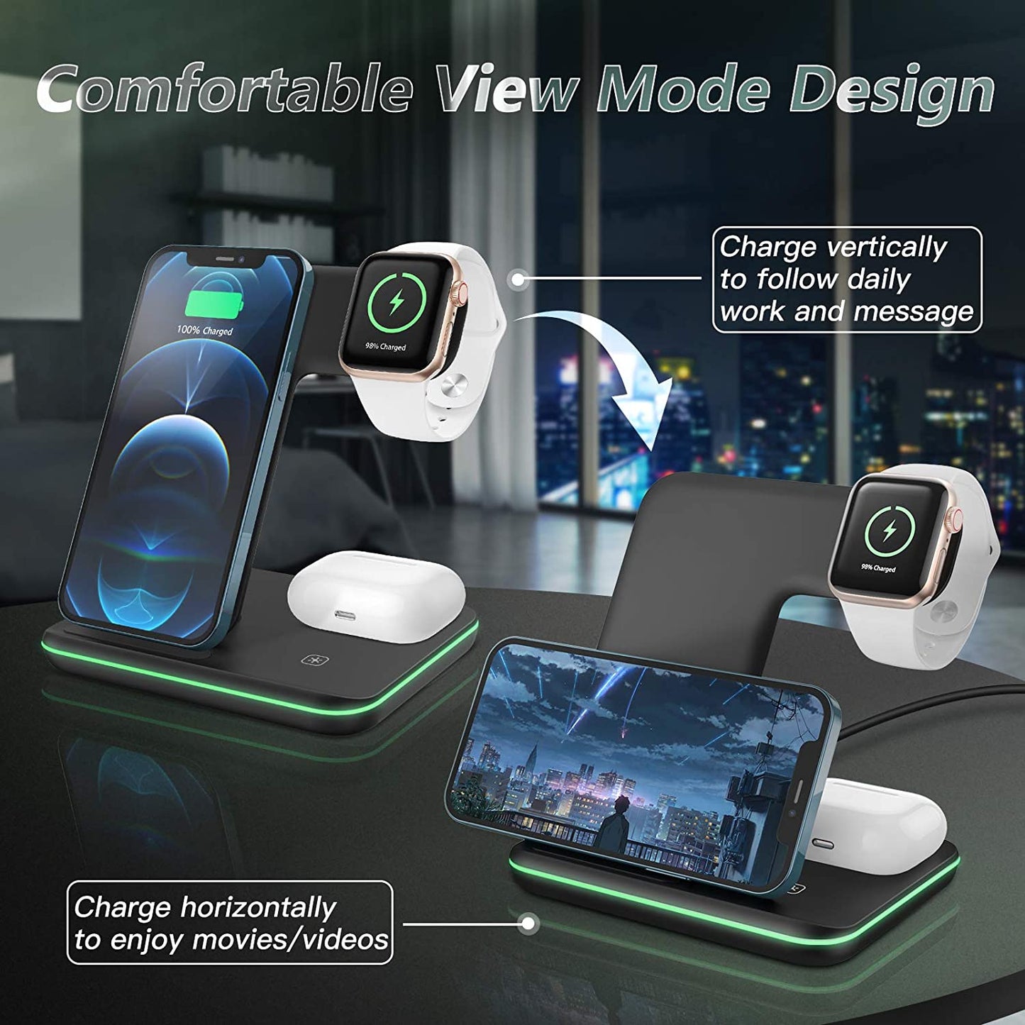 Liwin Wireless Charger, 3 in 1 Fast 15W Wireless Charging Station Compatible with Apple Watch 8 7 SE 6 5 4 3 2, Iphone 14 13 12 11 Pro/Pro Max/8/X, Airpods Pro 3 2, for Samsung S22 S21 S10 S9, Black  Dongguan Xunyue Electronics Co.,Ltd.   