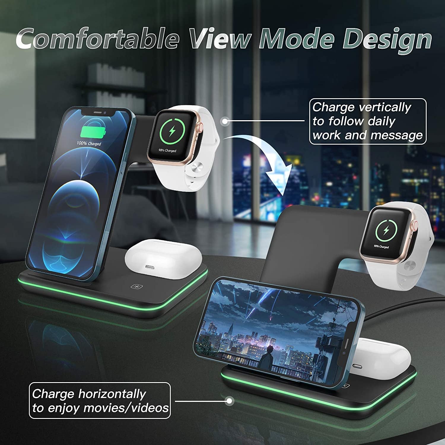 Liwin Wireless Charger, 3 in 1 Fast 15W Wireless Charging Station Compatible with Apple Watch 8 7 SE 6 5 4 3 2, Iphone 14 13 12 11 Pro/Pro Max/8/X, Airpods Pro 3 2, for Samsung S22 S21 S10 S9, Black  Dongguan Xunyue Electronics Co.,Ltd.   