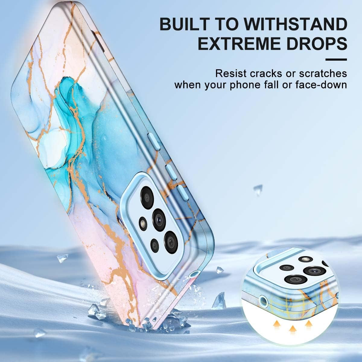 Hekodonk for Samsung Galaxy A53 5G Case,Heavy Duty Full Body Shockproof Drop Rugged Protection 3 in 1 TPU+PC Slim Marble Phone Case Dustproof Anti-Scratch Cover for Galaxy A53 5G Pink Blue Marble  Hekodonk   