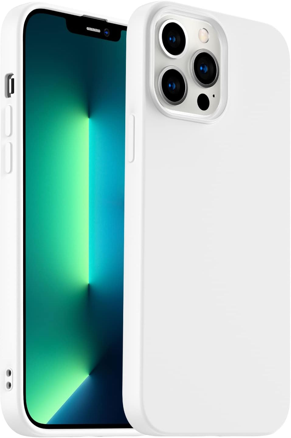 Amytor Designed for Iphone 14 Pro Case, Silicone Ultra Slim Shockproof Phone Case with Soft Anti-Scratch Microfiber Lining, [Enhanced Camera Protection] 6.1 Inch (Coral)  Amytor White Iphone 13 Pro 