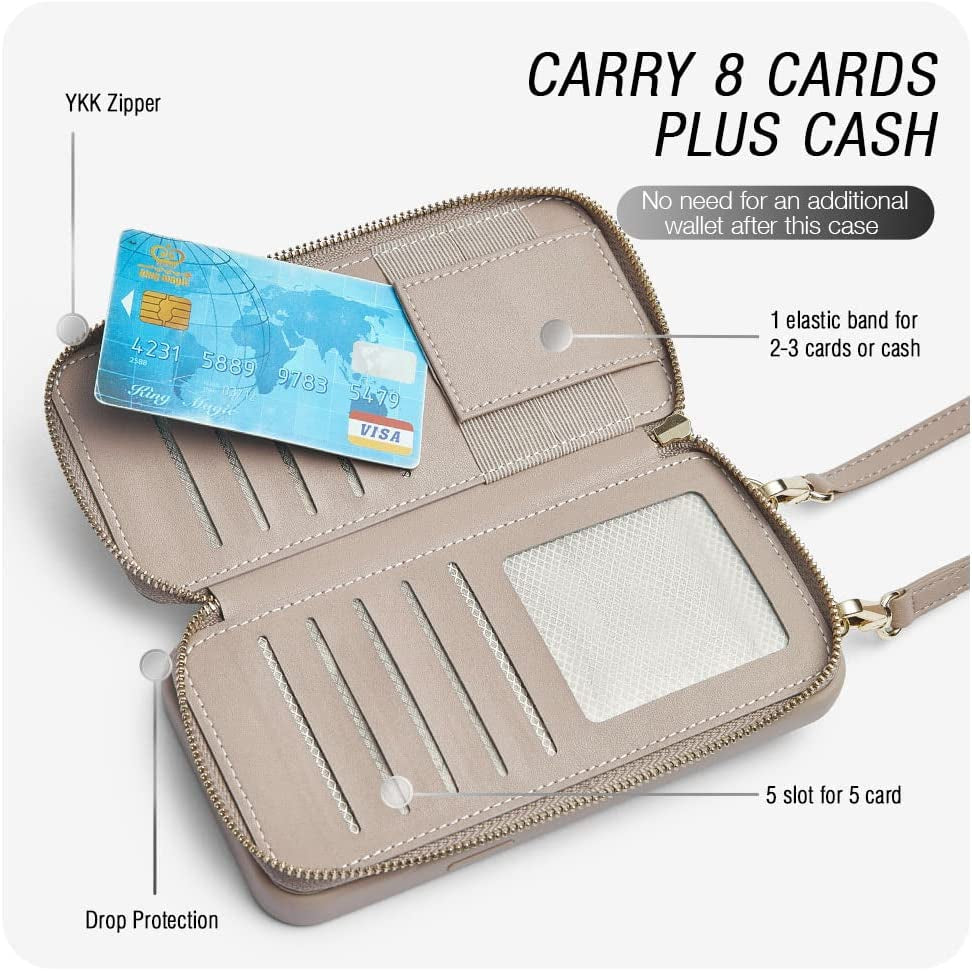 JLFCH Iphone 13 Pro Wallet Case Quilted Leather Women Flip Purse with Crossbody Strap Zipper Support Magsafe Wireless Charging RFID Blocking, ROMIELA Series Iphone 13 Pro 6.1 Inch - Apricot  JLFCH   