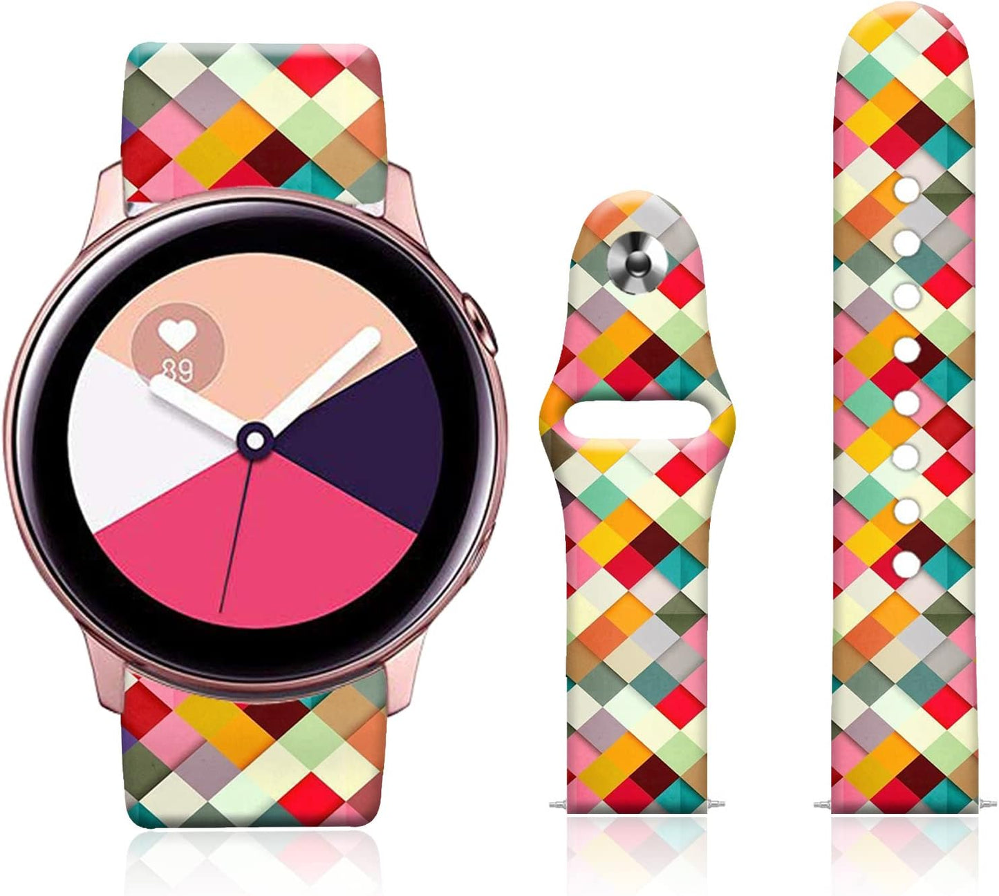 20MM Silicone Sport Bands Compatible for Samsung Galaxy Watch 4 40Mm 44Mm/Classic 42Mm 46Mm/Watch 3 41Mm, Active 2 Watch Bands /Gear S2, FTFCASE Turquoise Pattern Strap for Women Men Girls  FTFCASE Plaid Flower  