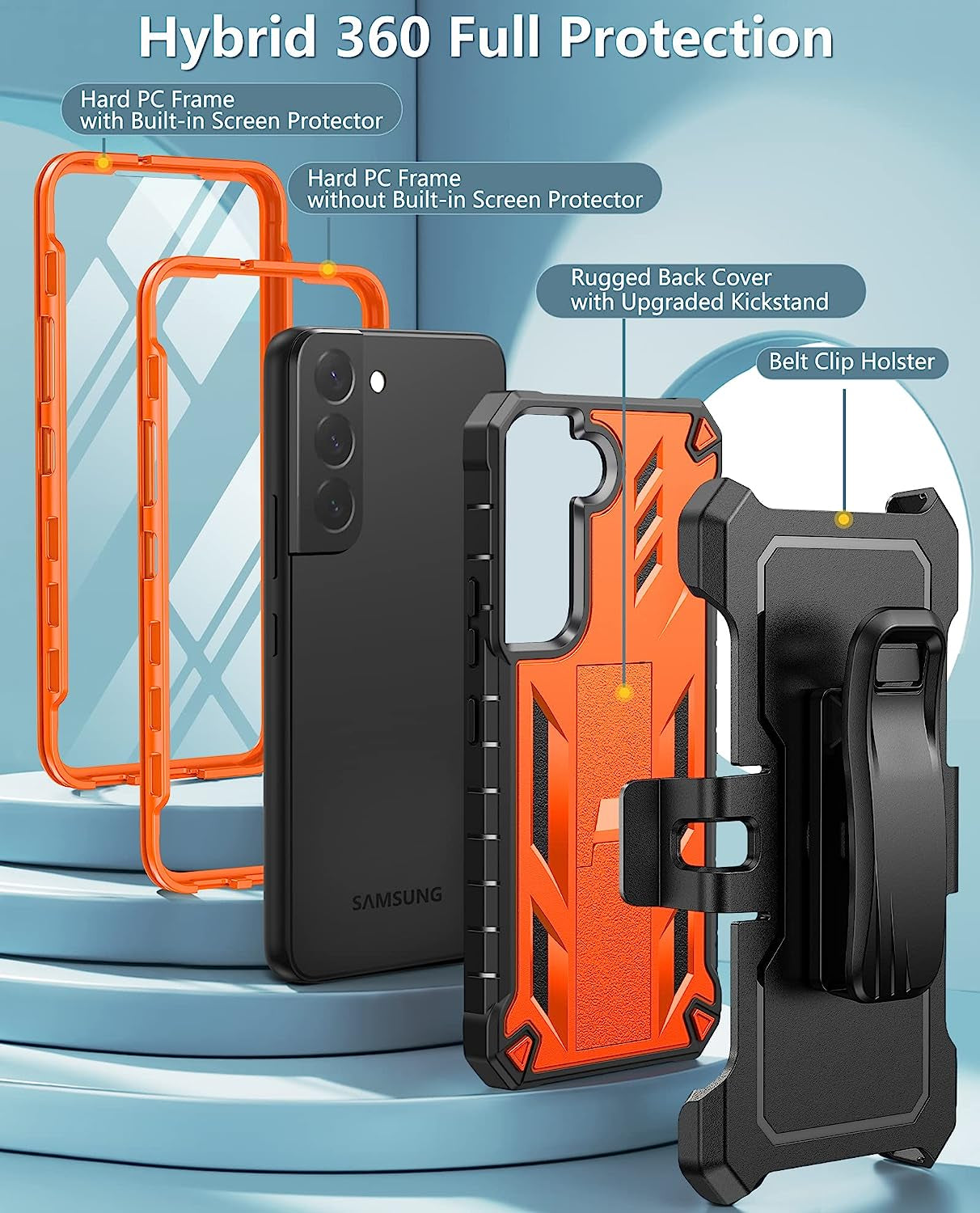 FNTCASE for Samsung Galaxy S22 Protective Case: Military Grade Protection Rugged Anti-Drop Case with Belt-Clip Holster & Kickstand - Full Shockproof Sturdy Durable Bumper Textured Cell Phone Cover  FNTCASE   