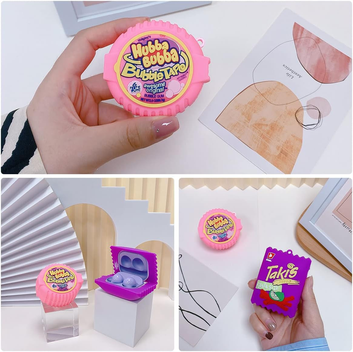 [2Pcs] Cute Case for Galaxy Buds Live Case 2020/Galaxy Buds Pro Case/Galaxy Buds 2 Case 2021, Cute 3D Fun Fashion Food Design Silicone Protective Skin for Girl Boys(Bubble Gum+Purple Potato Chips)  YIPINJIA   