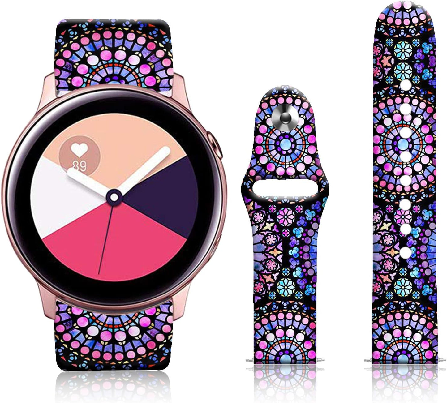 20MM Silicone Sport Bands Compatible for Samsung Galaxy Watch 4 40Mm 44Mm/Classic 42Mm 46Mm/Watch 3 41Mm, Active 2 Watch Bands /Gear S2, FTFCASE Turquoise Pattern Strap for Women Men Girls  FTFCASE Purple Totem Flower  