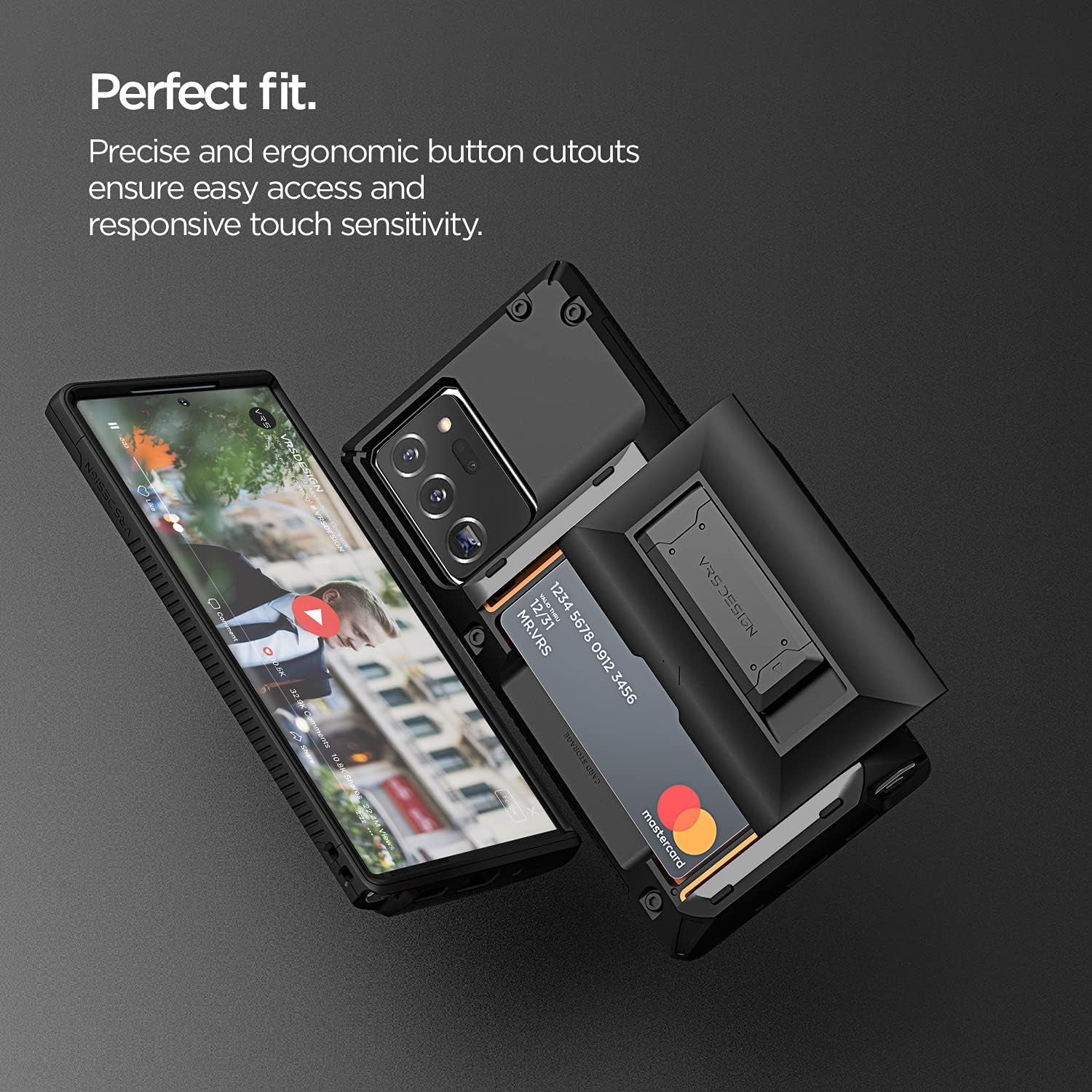 VRS DESIGN Damda Glide Hybrid Phone Case for Galaxy Note 20 Ultra, with [4 Cards] [Semi Auto] Premium Sturdy Card Wallet and Kickstand for Samsung Galaxy Note 20 Ultra 5G, 6.9 Inch(2020) Black  VRS DESIGN   