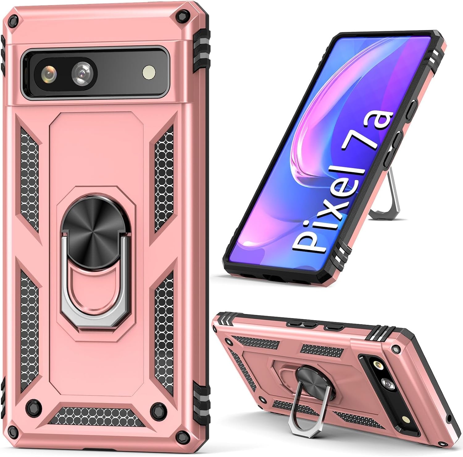 ADDIT Phone Case for Google Pixel 7A Case Pixel 7A Pink Case for Women Girl,With Kickstand Magnetic Ring Holder,Heavy Duty Protective Cover for Google Pixel 7A Rose Gold  ADDIT   