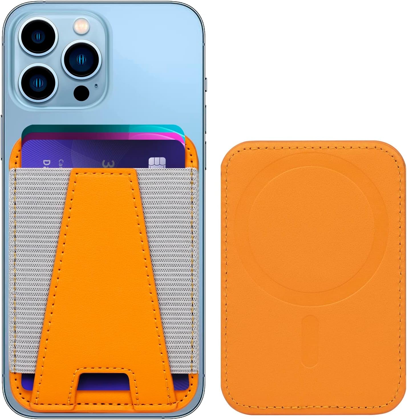 Miroddi Mi-Arch Series Magsafe Wallet, Magnetic Wallet Card Holder for Apple Magsafe, Magsafe Leather Wallet for Back of Iphone 14/13/12 Series [Enhanced Magnetic Strength, Max 7 Cards Storage] Black  Miroddi Orange  