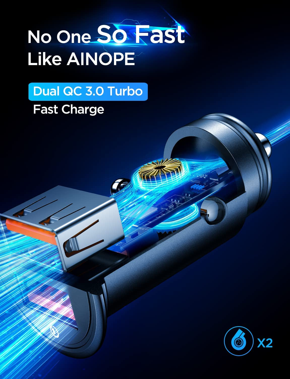 AINOPE USB Car Charger Port Fast Car Charger Fast Charge Cigarette Lighter USB Charger 36W All Metal Mini Quick Charge Compatible with Iphone 14/13/12/11 Pro/11/ X/8, Note 9/20 Galaxy S23/S10/S9  AINOPE   