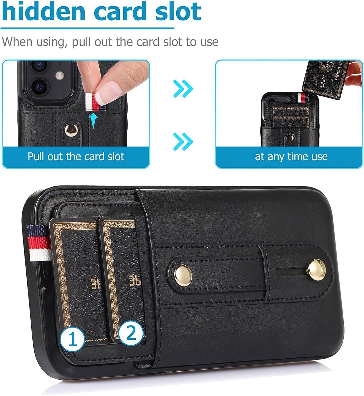 ZCDAYE Wallet Case for Iphone 13 with Card Holder, Non-Slip Finger Holder Adjustable Leather Loop Strap Anti-Scratch Protective Phone Cover for Iphone 13 (6.1 Inches), Black  ZCDAYE   