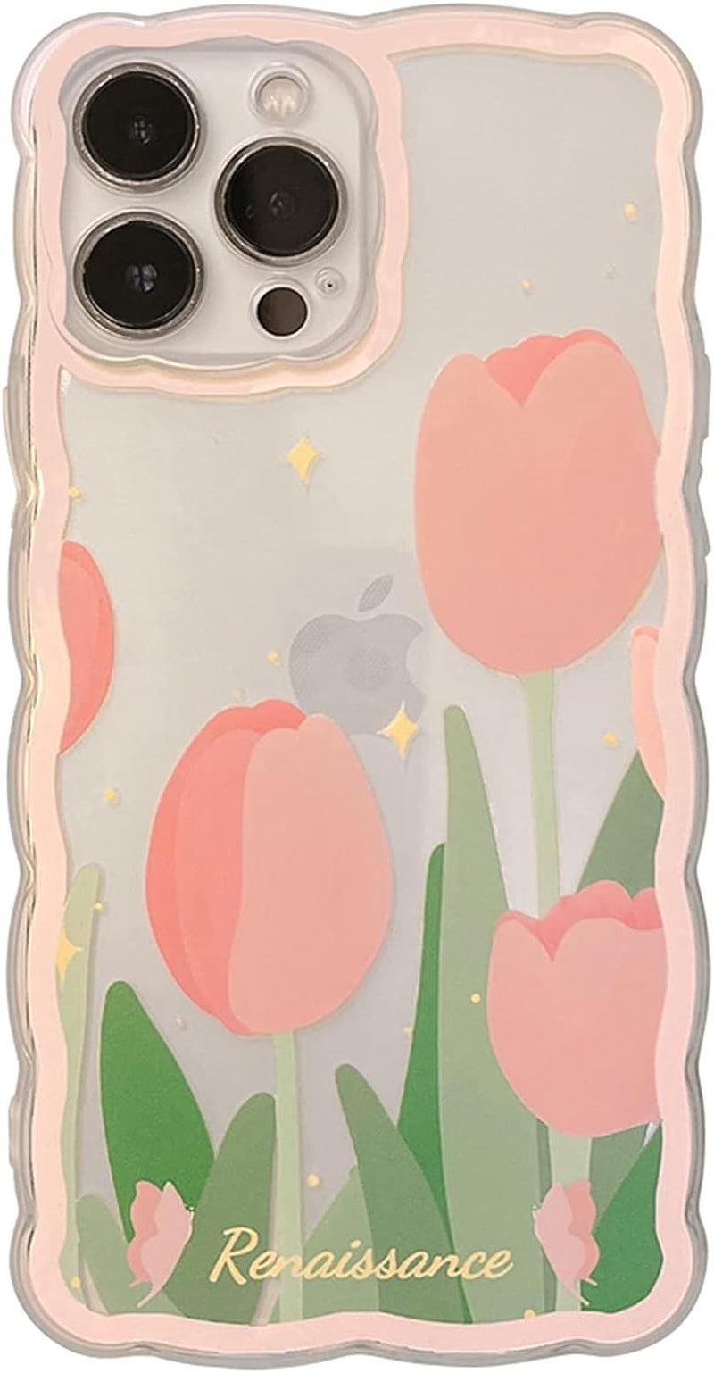 GUSDBSW Cute Iphone 14 plus Case for Women Girls, Lovely Floral Strawberry Pattern Wave Comfortable Grip Design for Girly, Slim Thin Soft Flexible TPU Clear Protective Phone Case - Blueberry Flower  GUSDBSW Tulip Flower Iphone Xs Max 