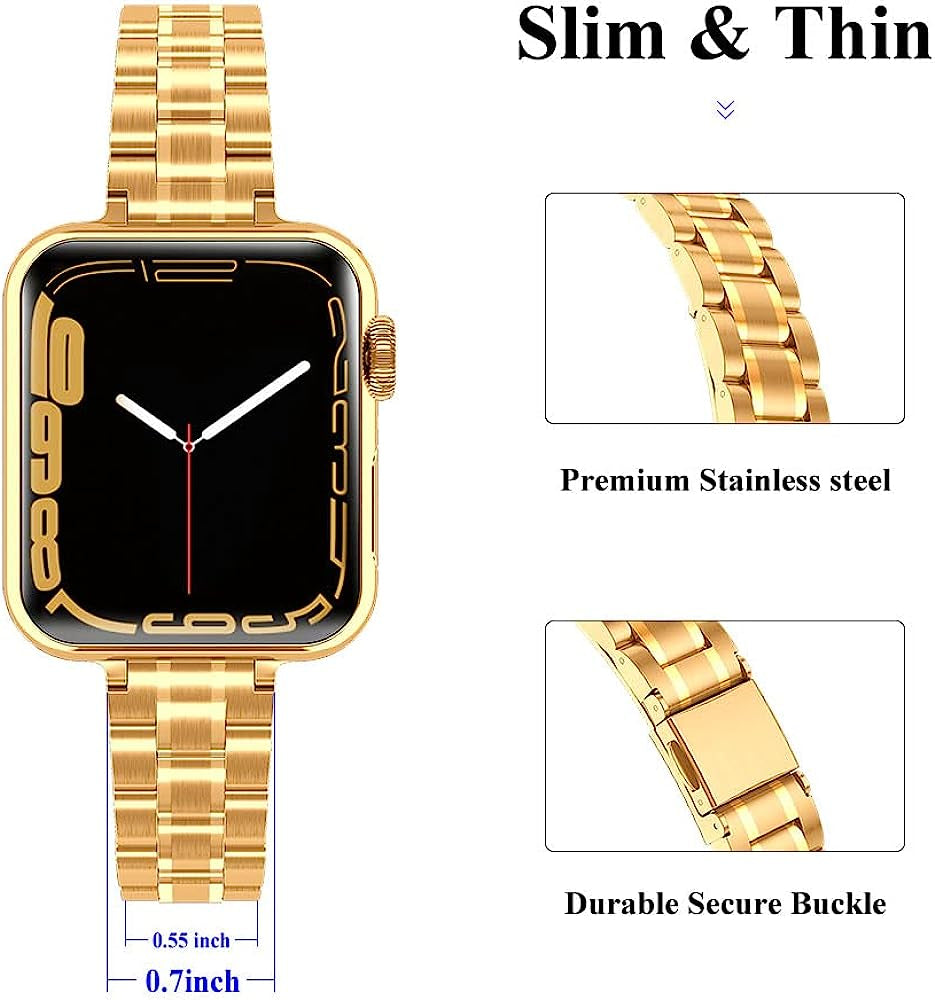 CSJCUBIC Metal Band Compatible with Apple Watch Band 38Mm 40Mm 41Mm 42Mm 44Mm 45Mm for Women, Slim and Thin Stainless Steel Replacement Adjustable Wristband for Iwatch Series 8/7/6/5/4/3/2/1/SE  CSJCUBIC   