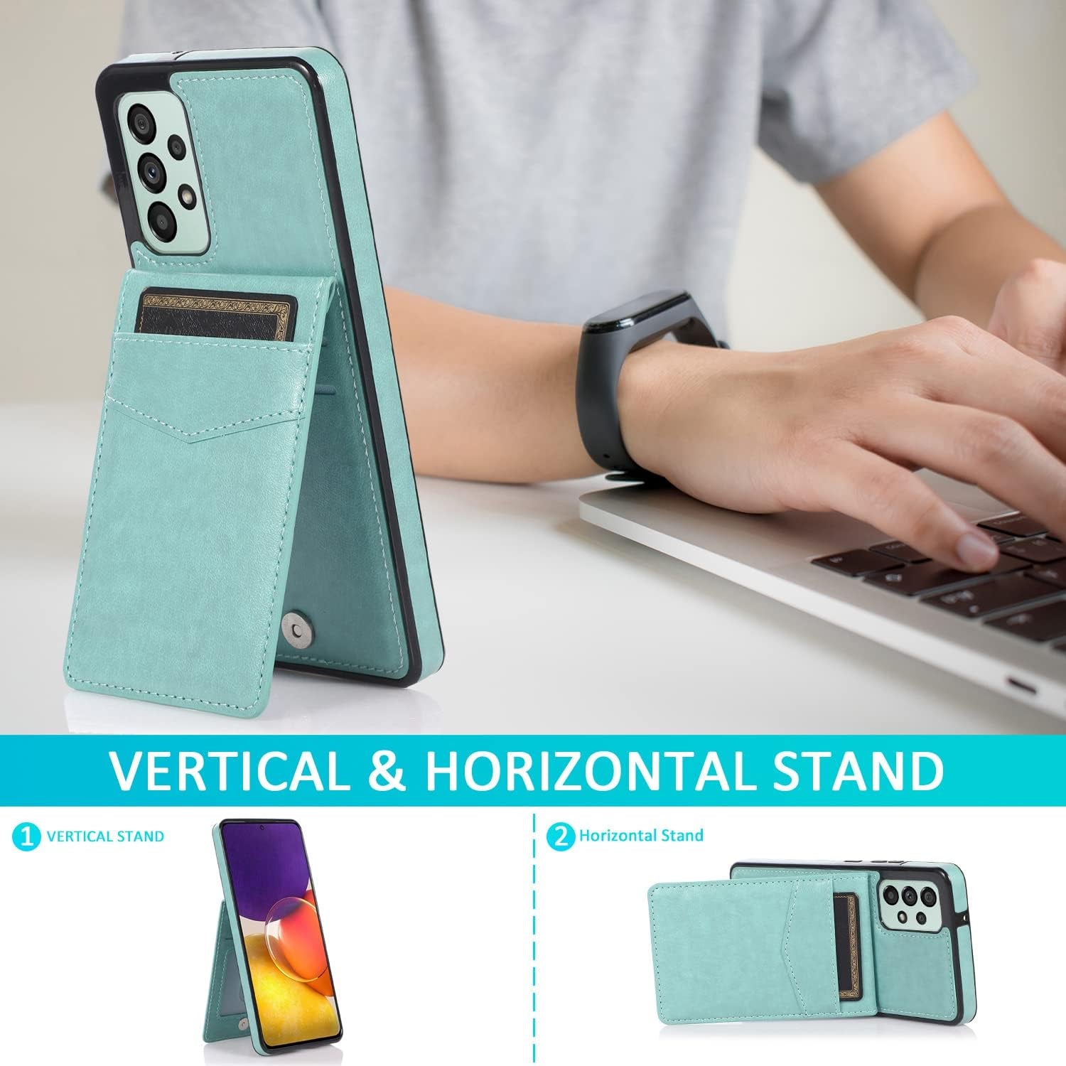 ZZXX Samsung Galaxy A53 5G Case Wallet Dual Layer Lightweight Premium Leather with Card Slots Kickstand Flip Case Protective Case for Samsung Galaxy A53 Wallet Case(Mint Green-6.5 Inch)  ZZXX   