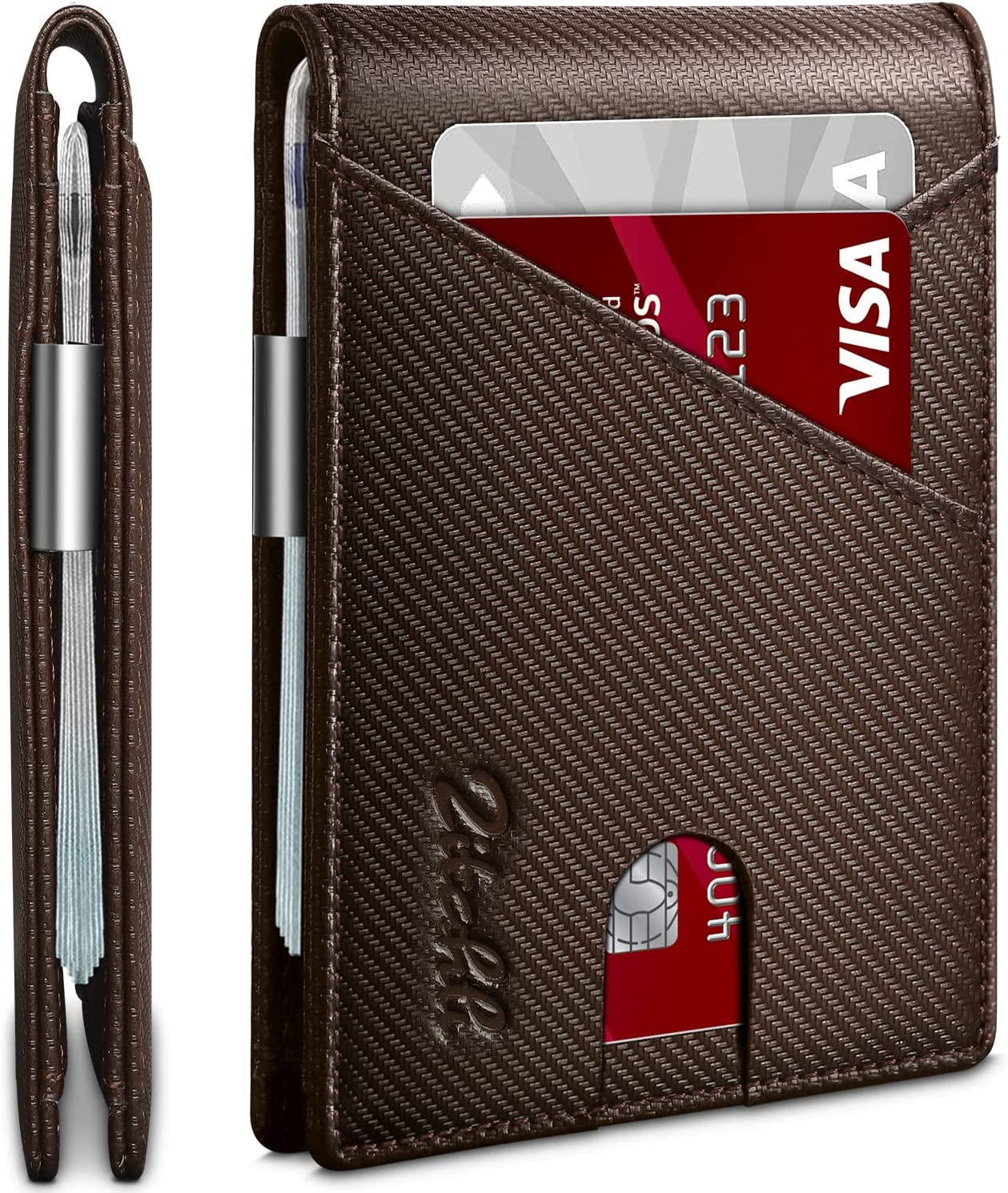 Zitahli Wallet for Men - with Money Clip Slim Leather Slots Credit Card Holder RFID Blocking Bifold Minimalist Wallets with Gift Box  Zitahli Chocolate  