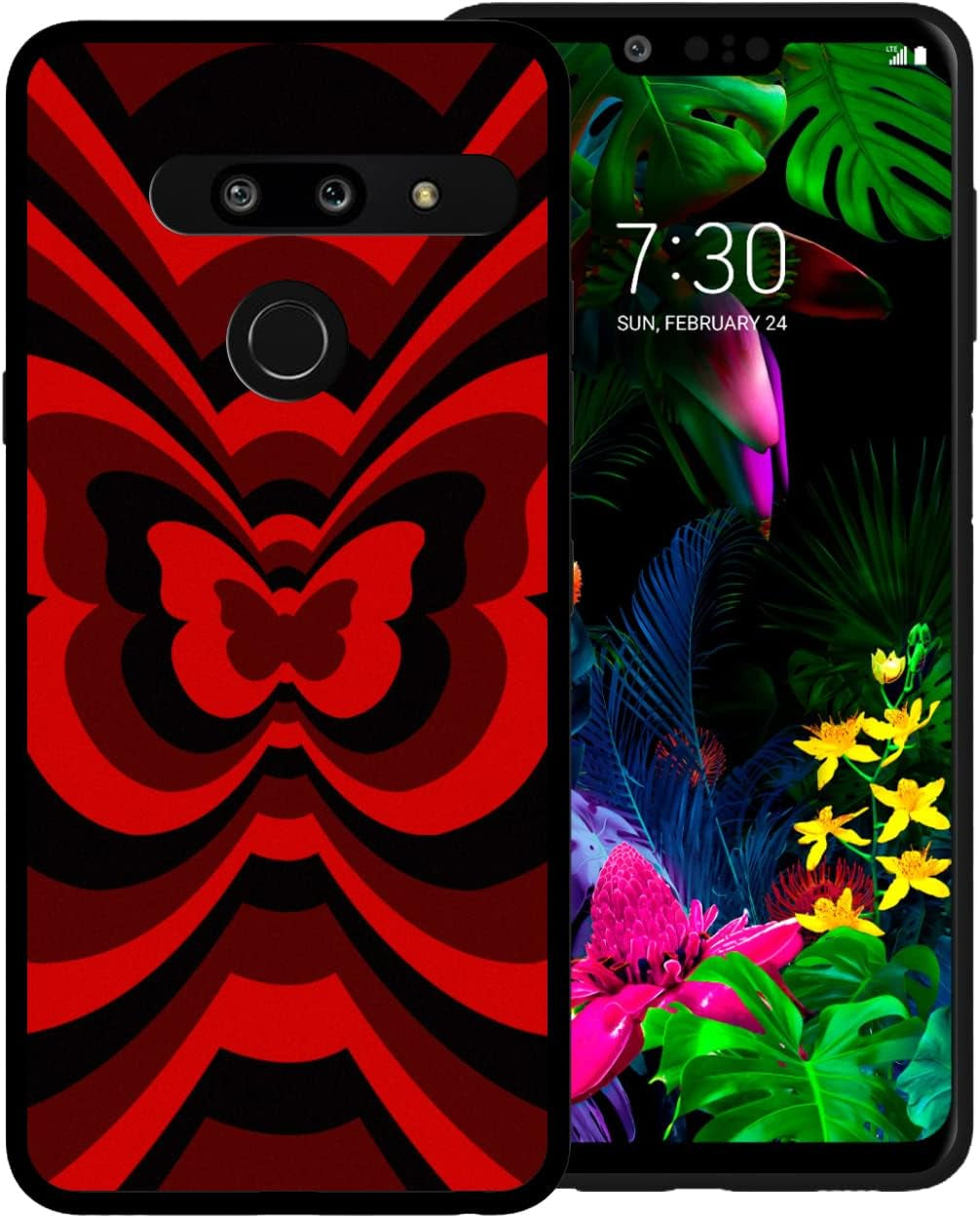 Zaztify Phone Case for LG G8 Thinq, Blue Butterfly Tunnel Center Coffee Latte Valentine Color Block Cute Pattern Shockproof Protective Anti-Slip Slim Soft Cover Shell  zaztify Red Butterfly Tunnel  