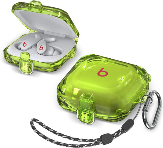 [With Safety Lock] for Beats Fit Pro Case Cover, Shock-Absorbing Protective Hard PC Shell Clear Case for Beats Fit Pro 2021, Secure Lock Case Beats Fit Pro Accessories Keychain/Lanyard (Clear Yellow)  YIPINJIA   