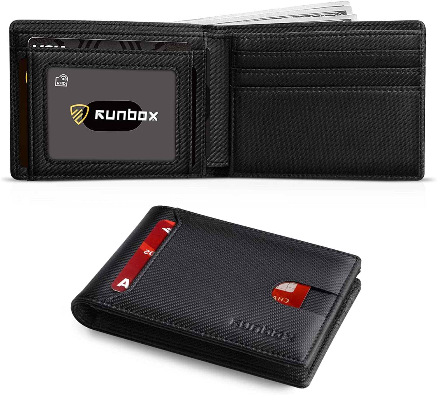 RUNBOX Bifold Slim Wallet for Men - Rfid Blocking Leather Front Pocket Men'S Wallet with Gift Box  RUNBOX Modern Black  