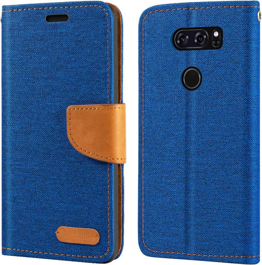 LG V30 Case, Oxford Leather Wallet Case with Soft TPU Back Cover Magnet Flip Case for LG V30 Plus  Shantime   
