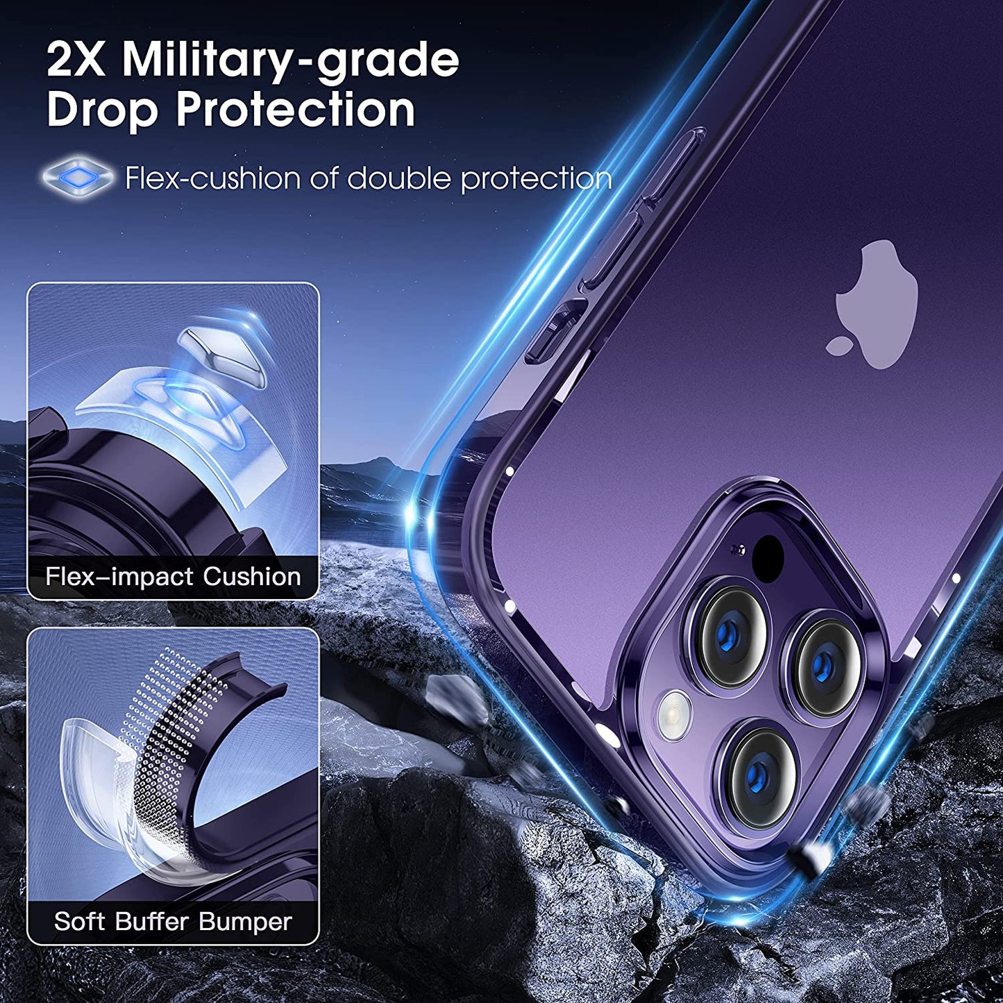Alphex Invisible Clear Case for Iphone 14 Pro [Look as Caseless] [Never Yellowing] 8FT Military Grade Protective Soft Glossy Bumper Matte Slim Women Men Phone Cover 6.1 Inch, Deep Purple  Alphex   