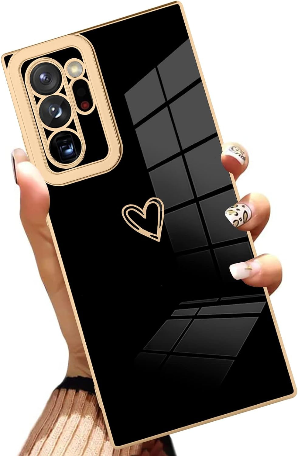 AIGOMARA Compatible Samsung Galaxy Note 20 Ultra Case with Strap Clear Case Cow Print Butterflies Shockproof Protection Soft TPU and Hard PC Back Anti-Scratch Slim Cover for Note 20 Ultra  AIGOMARA Plating-Black  