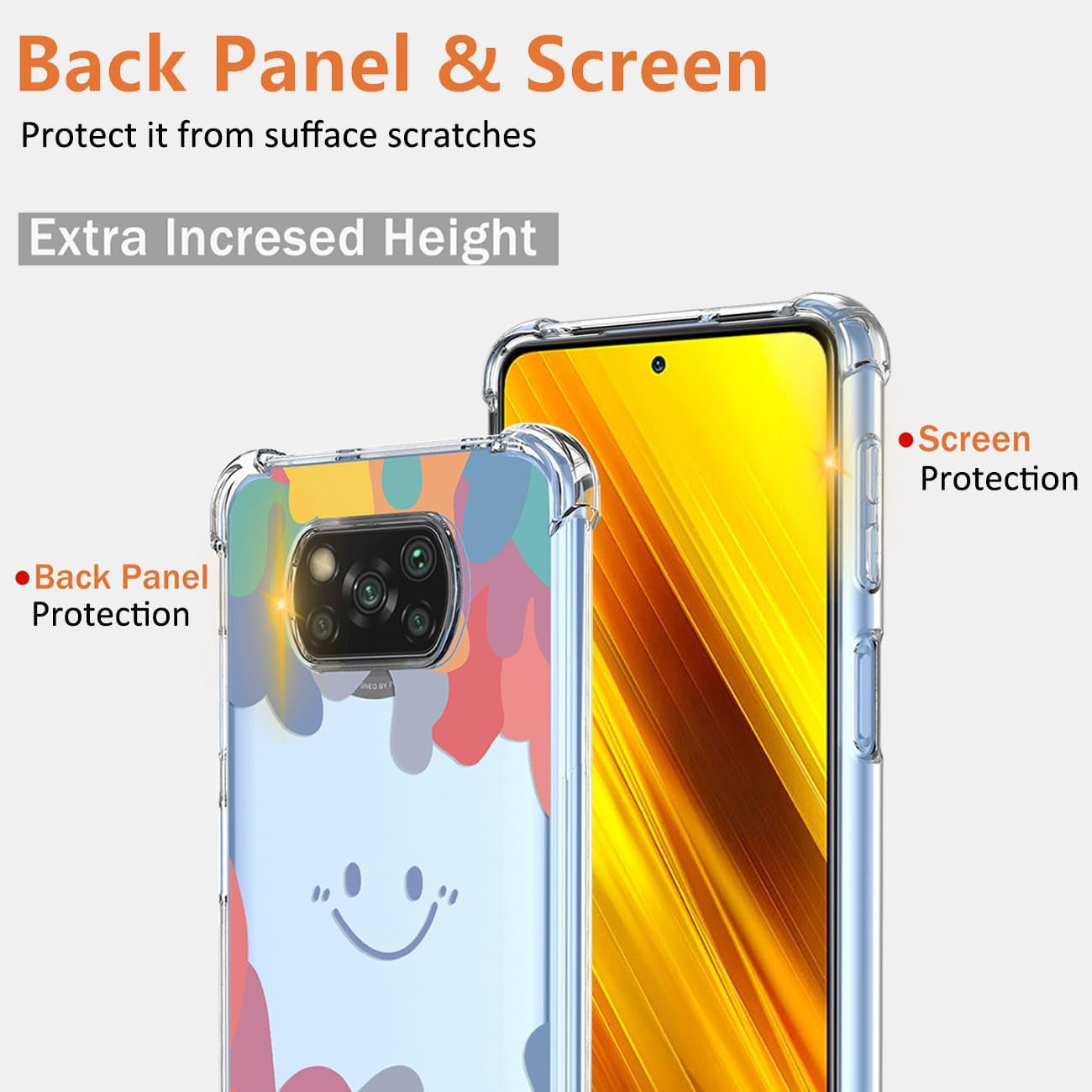 DFTCVBN Case for Xiaomi Poco X3/Poco X3 Pro Case, Poco X3 NFC Case with Screen Protector Clear Rainbow Colorful Oil Painting Smiley Shockproof TPU Phone Cover for Xiaomi Poco X3 Pro Doodle Smile  DFTCVBN   