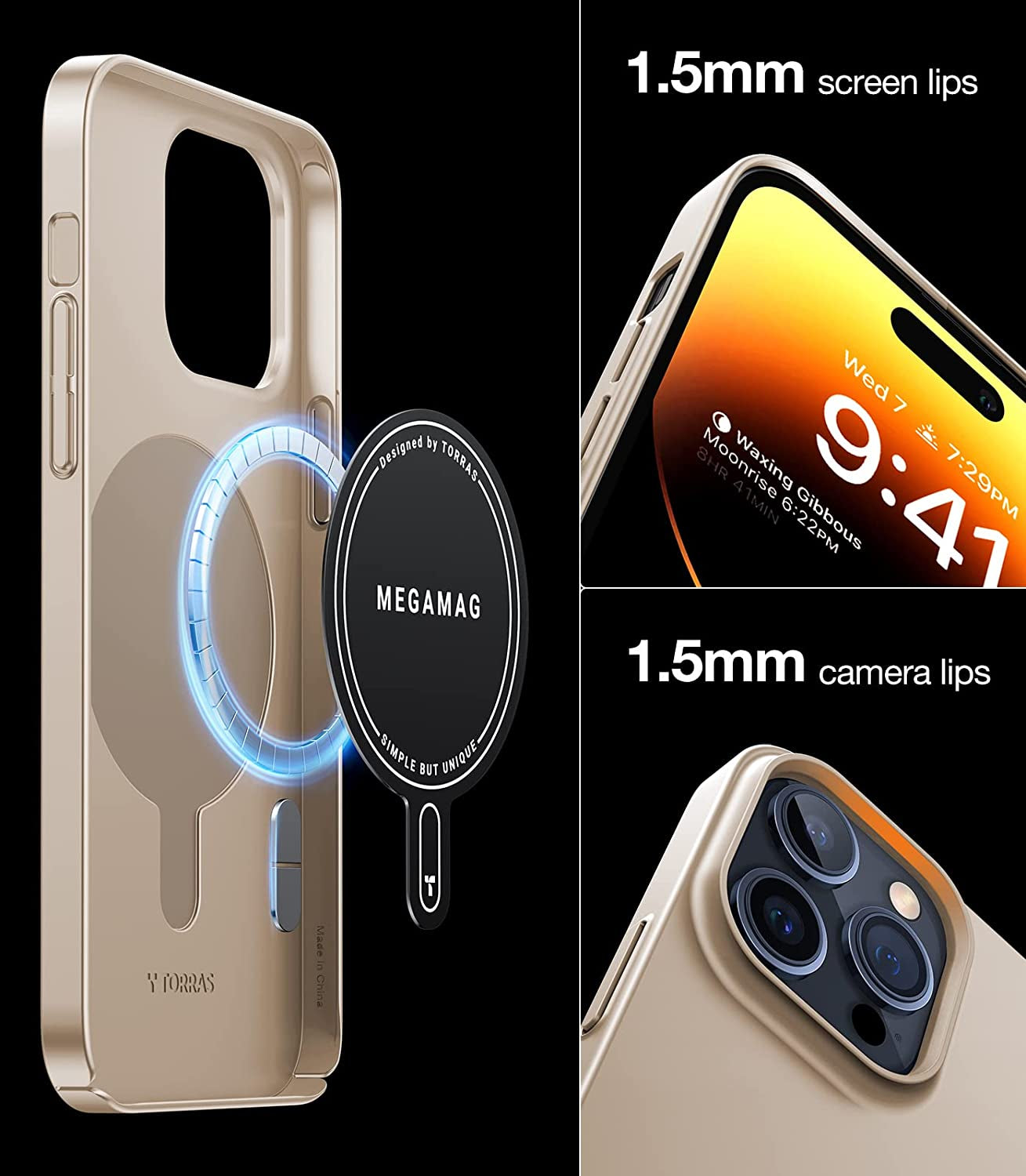 TORRAS Magnetic Slim-Fit for Iphone 14 Pro Max Phone Case, Ultra-Thin 14 Pro Max Case [Compatible with Magsafe], Matte Hard PC Cover Protective Anti-Fingerprint Anti-Scratch Phone Case 2022, Gold  TORRAS   