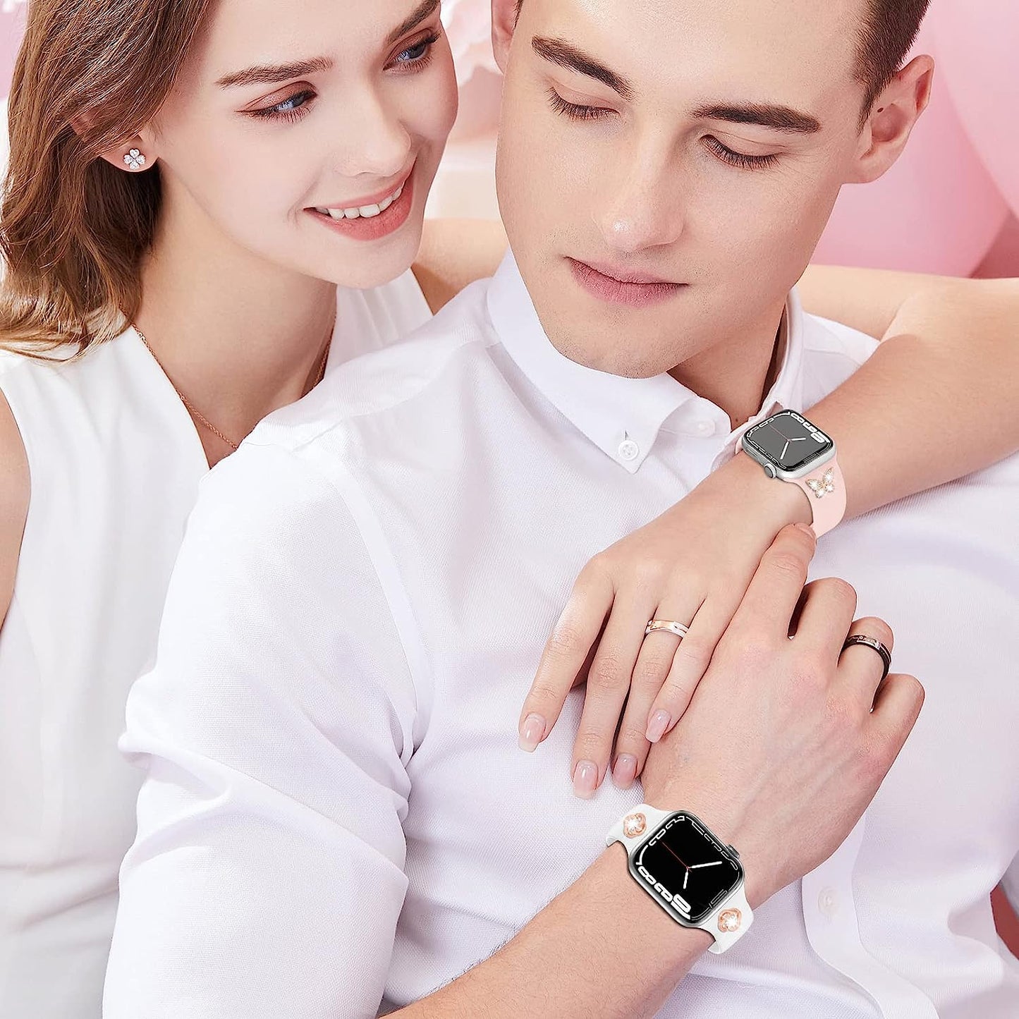 3 Pack Sport Band with DIY Charms Compatible with Apple Watch Bands 41Mm 40Mm 38Mm, Designer Soft Silicone Wristbands Replacement Strap for Iwatch Series SE 8 7 6 5 4 3 2 1 Utral for Women Men  Plesechde   