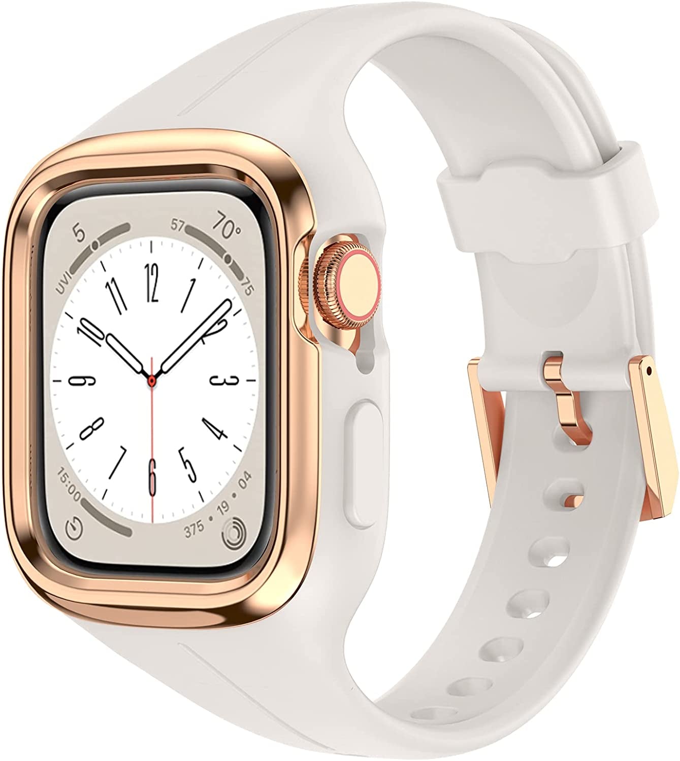 OUHENG Compatible with Apple Watch Band 41Mm 40Mm 38Mm with Bumper Case, Women Sport Strap with Rugged Metal Edge Bumper and Silicone Cover for Iwatch Series 8 7 6 SE 5 4 3 2 1, Starlight/Rose Gold  OUHENG   