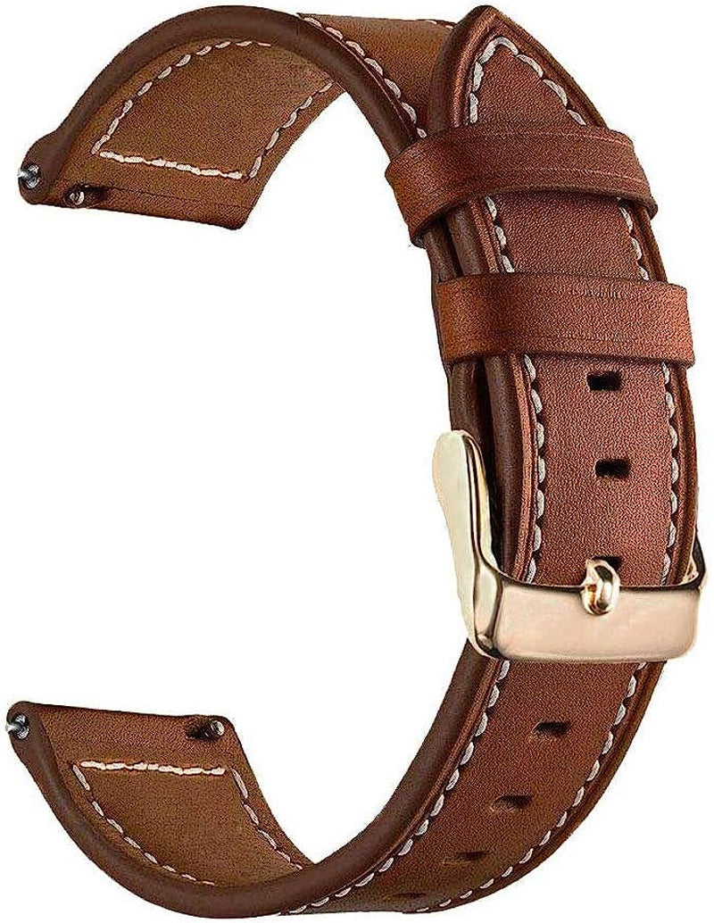 YEEJOK Vivoactive 4S 40Mm Bands Leather, 18Mm Venu 2S Bands for Men Women, Quick Released Leather Watch Strap with Metal Buckle Compatible for Garmin Vivomove 3S 39Mm Smart Watch  Yeejok Brown-Rose Gold Buckle  