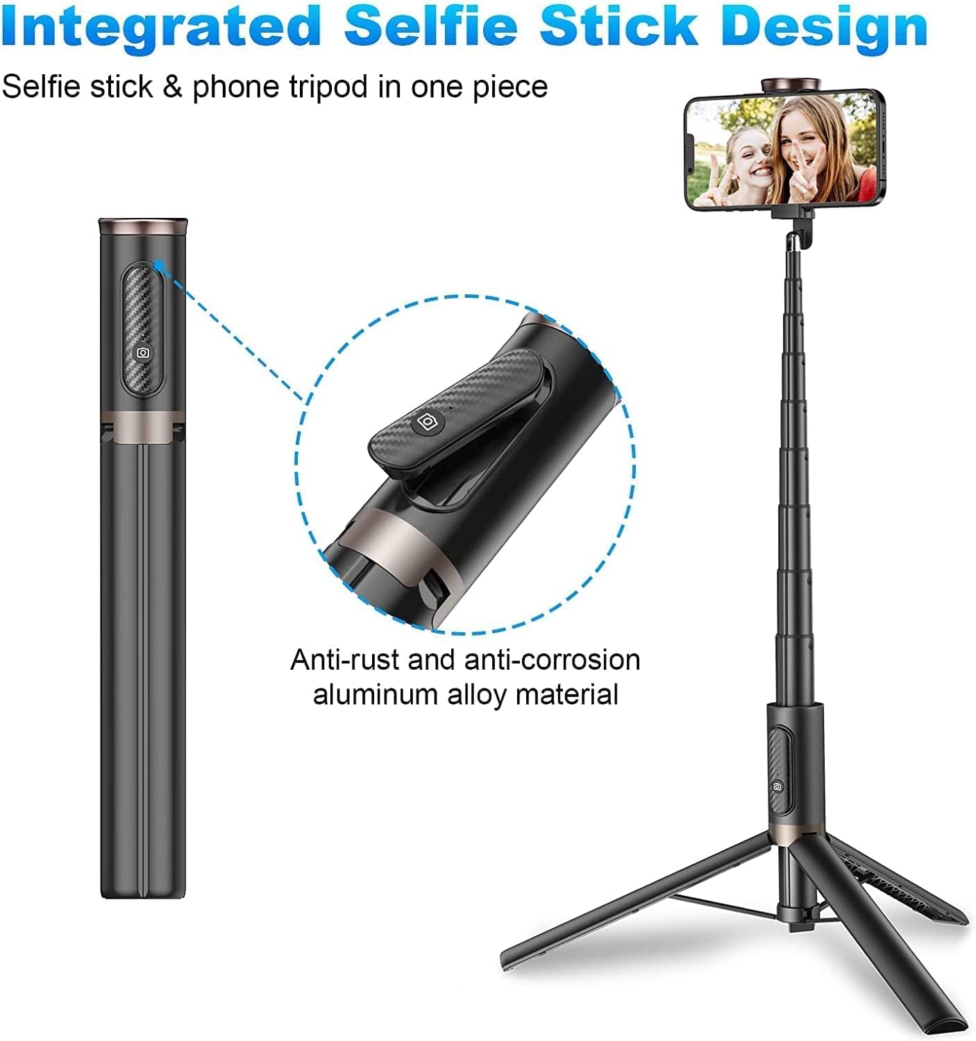 TONEOF 60" Cell Phone Selfie Stick Tripod,Smartphone Tripod Stand All-In-1 with Integrated Wireless Remote,Portable,Lightweight,Extendable Phone Tripod for 4''-7'' Iphone and Android (Black)  TONEOF   