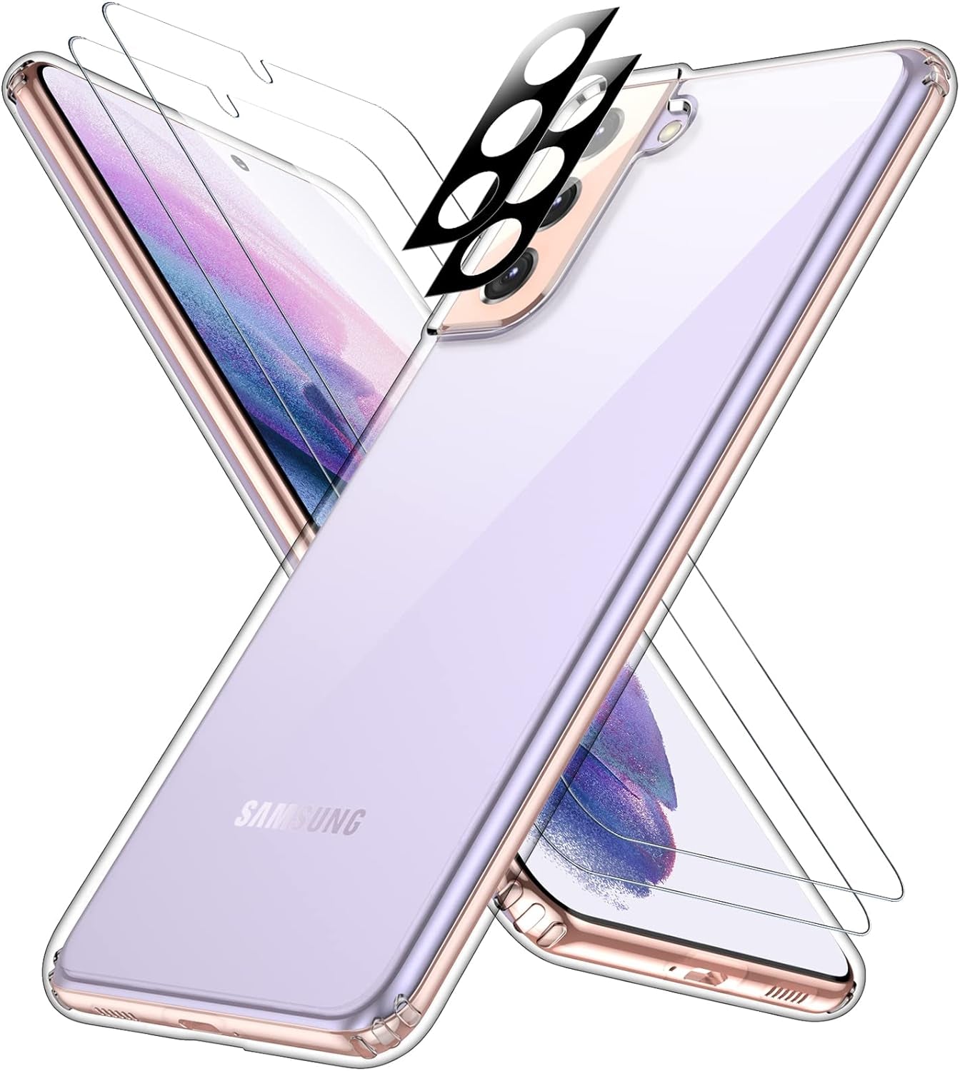 SPIDERCASE for Samsung Galaxy S21 Case,[10 FT Military Grade Drop Protection] [2 Tempered Glass Screen Protector+2 Tempered Camera Lens Protector] Heavy Duty Shockproof Cover for Galaxy S21,Black  SPIDERCASE Crystal Clear  