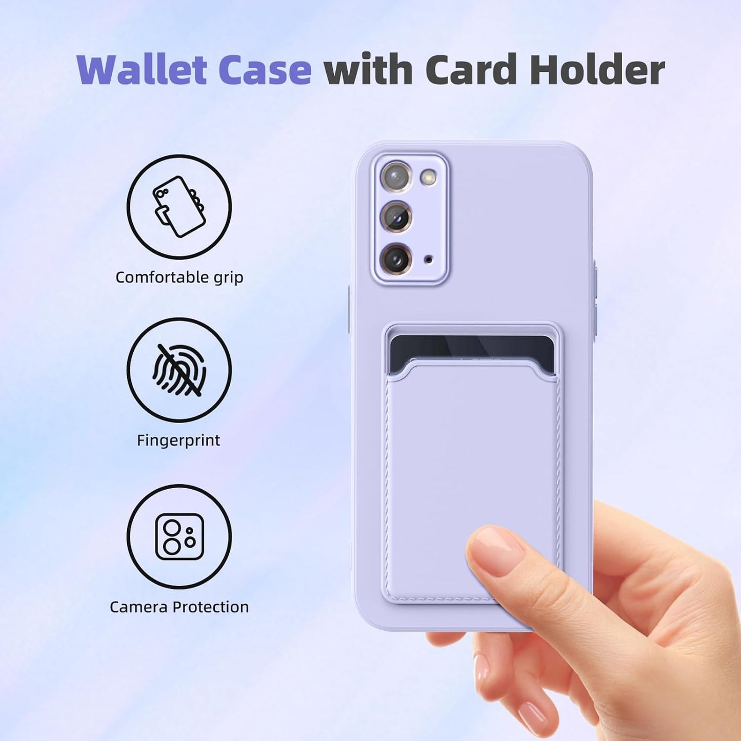 For Note 20 Case,Galaxy Note 20 Case with Minimalist Credit Card Holder Slot TPU Soft TPU Silicone Scratch-Resistant Slim Card Slot Wallet Case Protective Cover for Samsung Galaxy Note 20-Purple  TSAYGFK   
