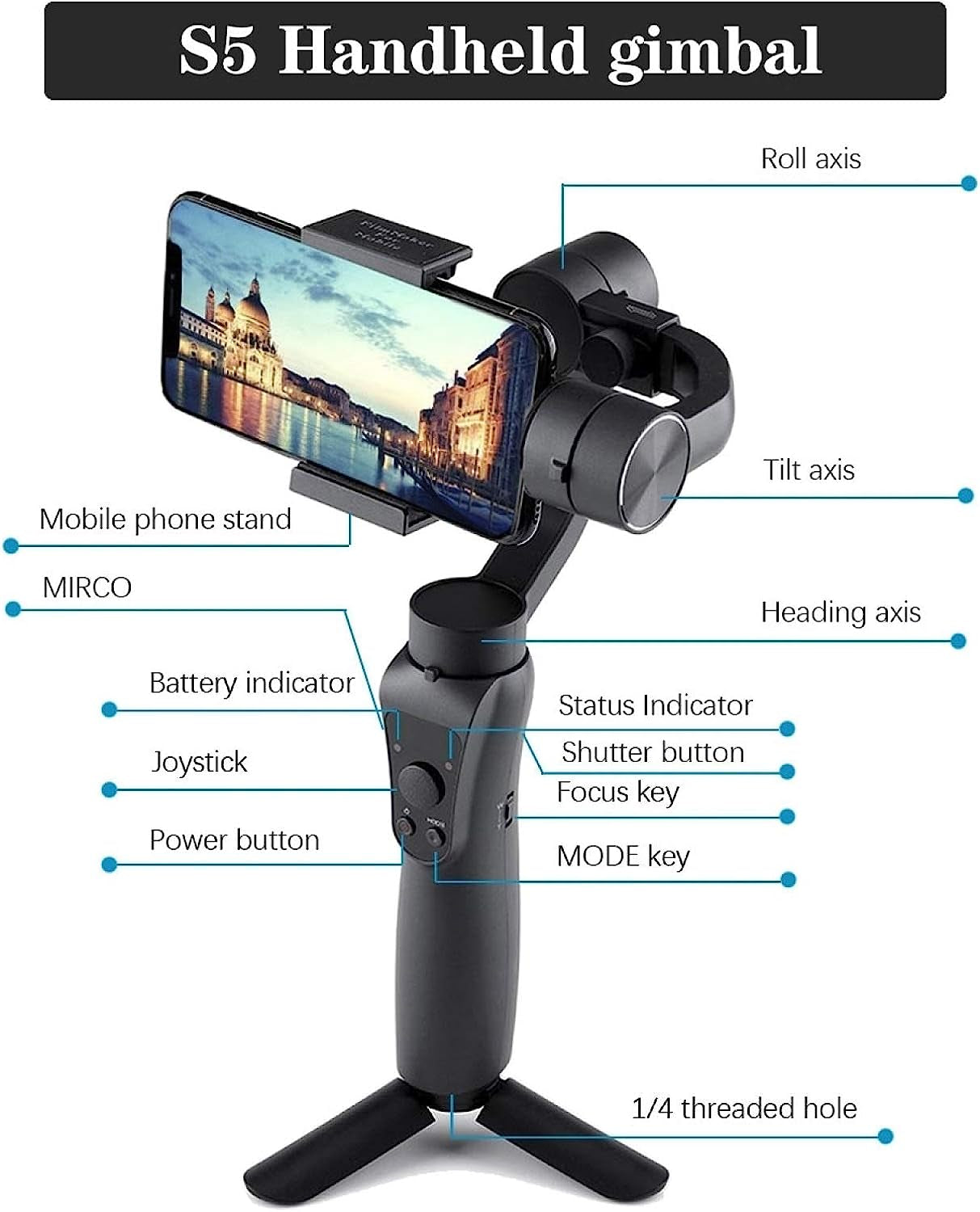 HUIFANGBU S5 Three-Axis Handheld Gimbal Mobile Phone Smart Anti-Shake Camera Panoramic Stabilizer  HUIFANGBU   